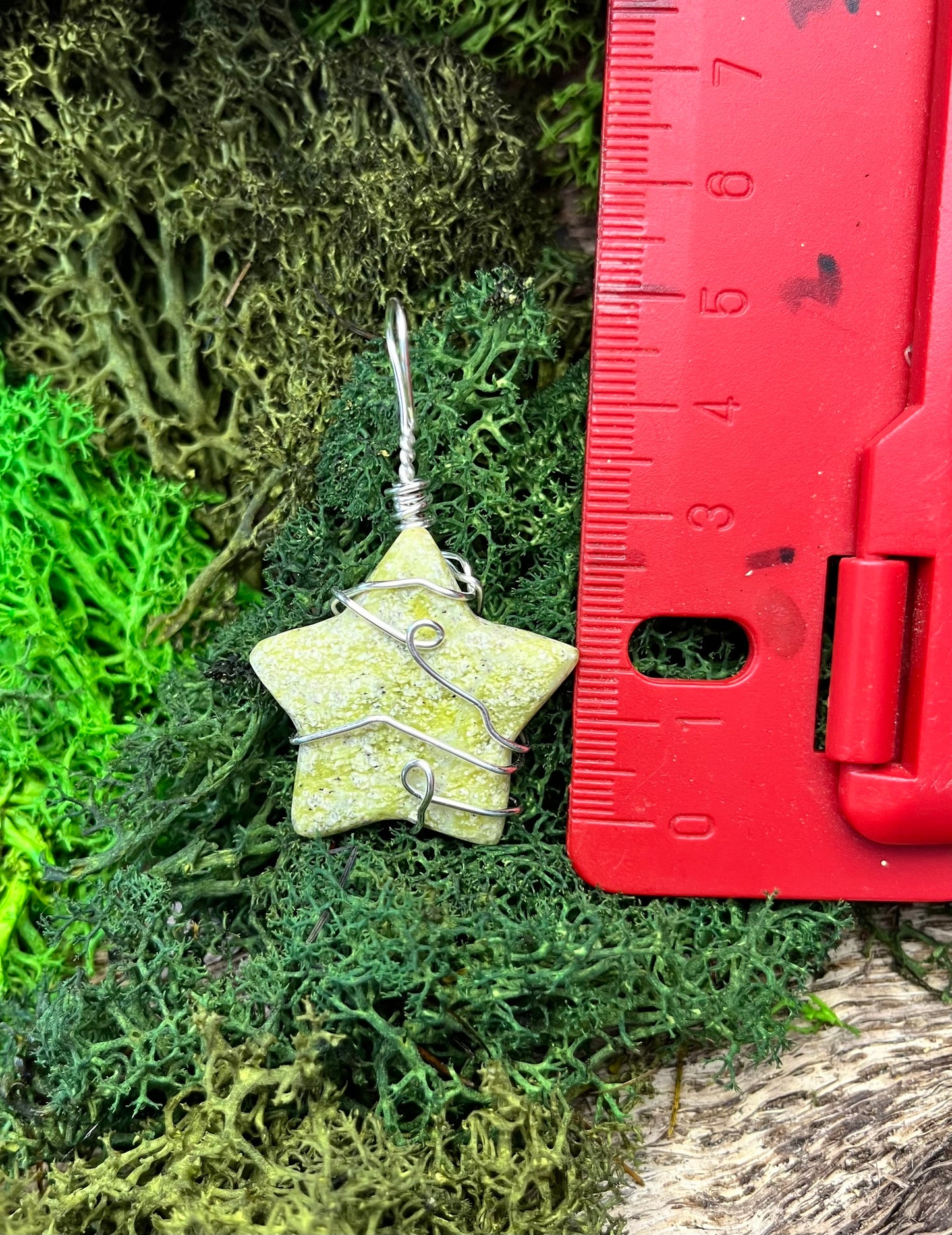Serpentine Star Pendant | Silver Wire Wrapped Healing Stone