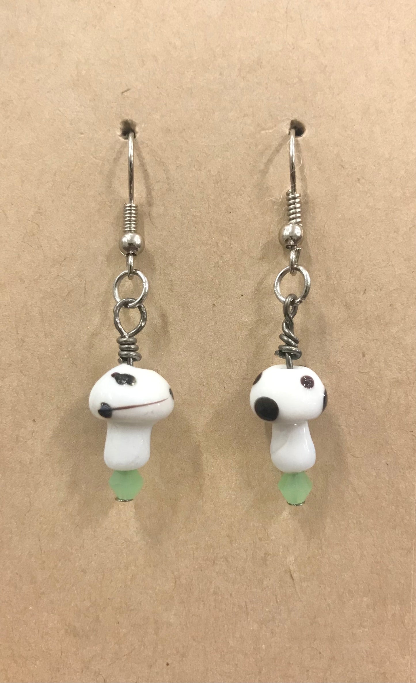 White Mushroom Earrings on silver stainless steel hooks