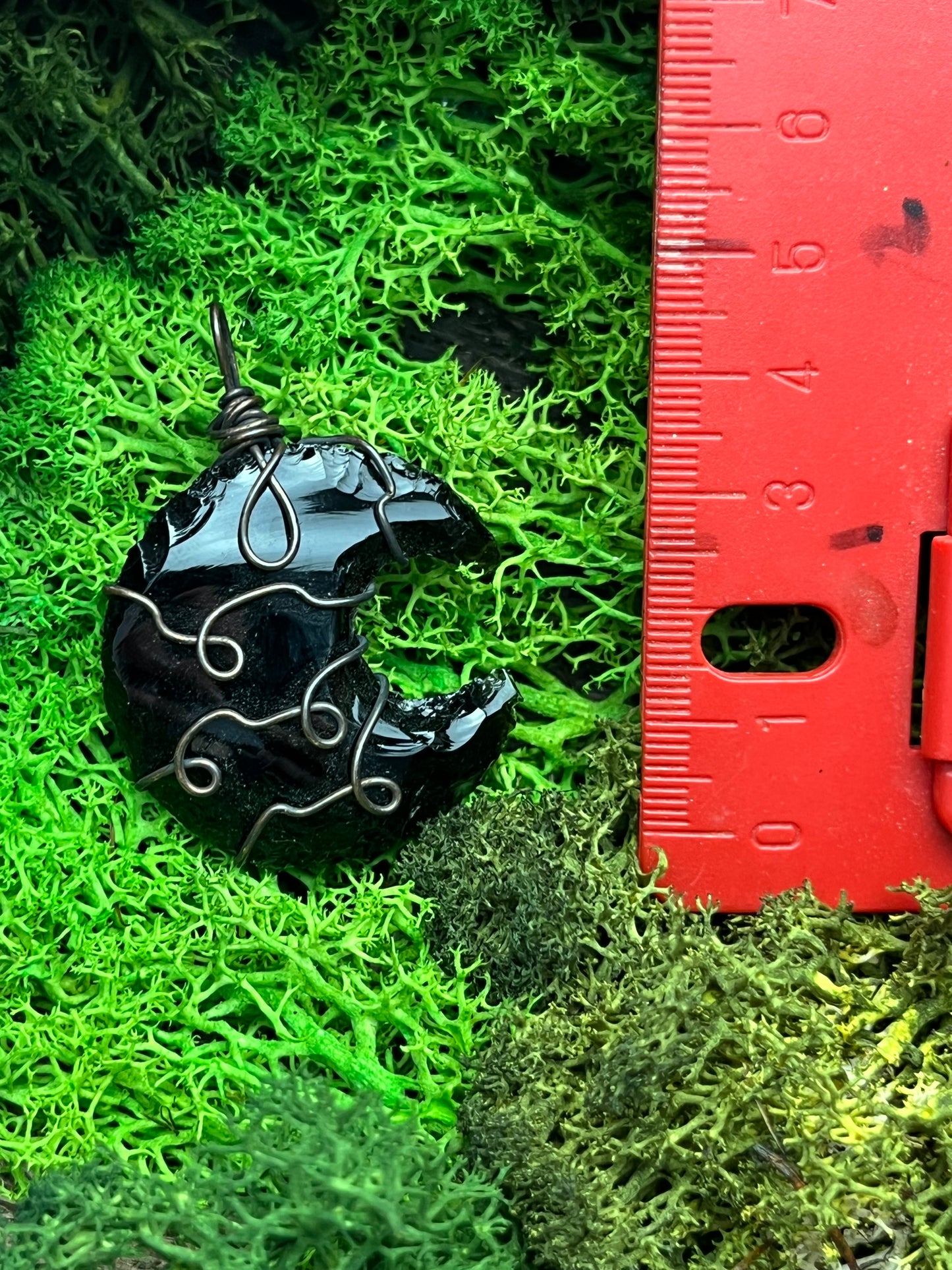 Obsidian Crescent Moon Pendant – Copper Wire Wrapped Protection Necklace