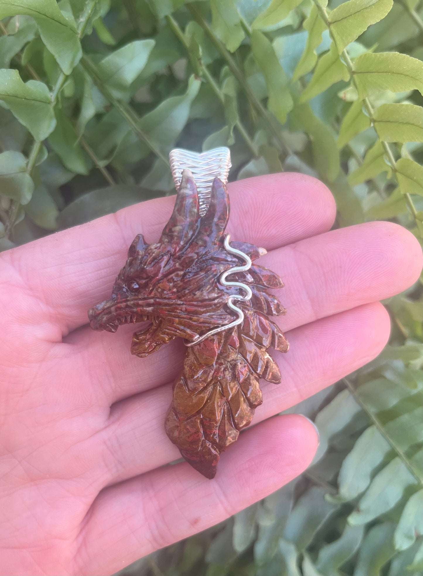 Custom Black & White Palm Root Crystal Dragon Pendant – Choose Your Wire Color (Silver, Copper, or Black)