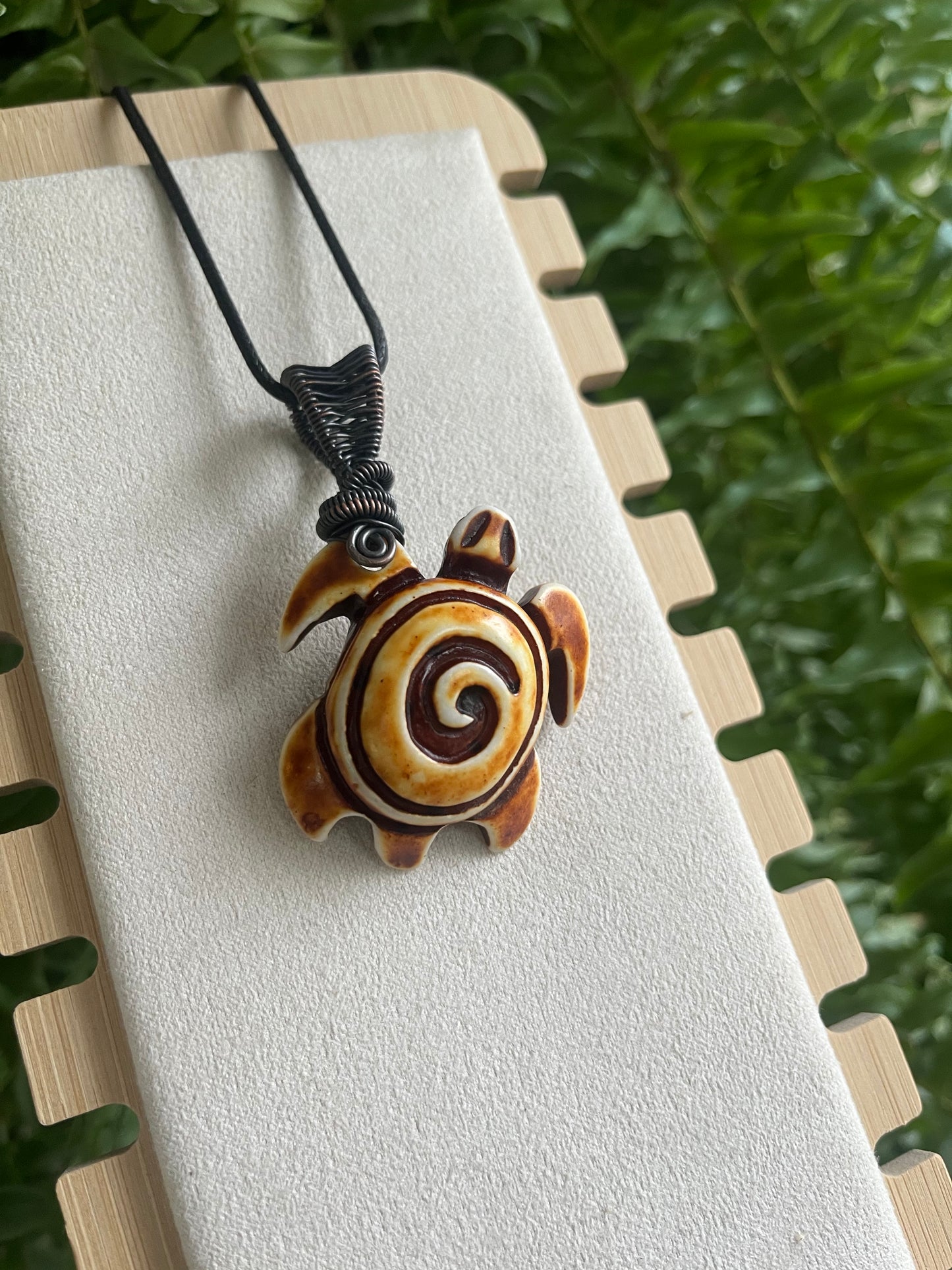 Acrylic Turtle Pendant – Copper Wire Wrapped, Antiqued Finish