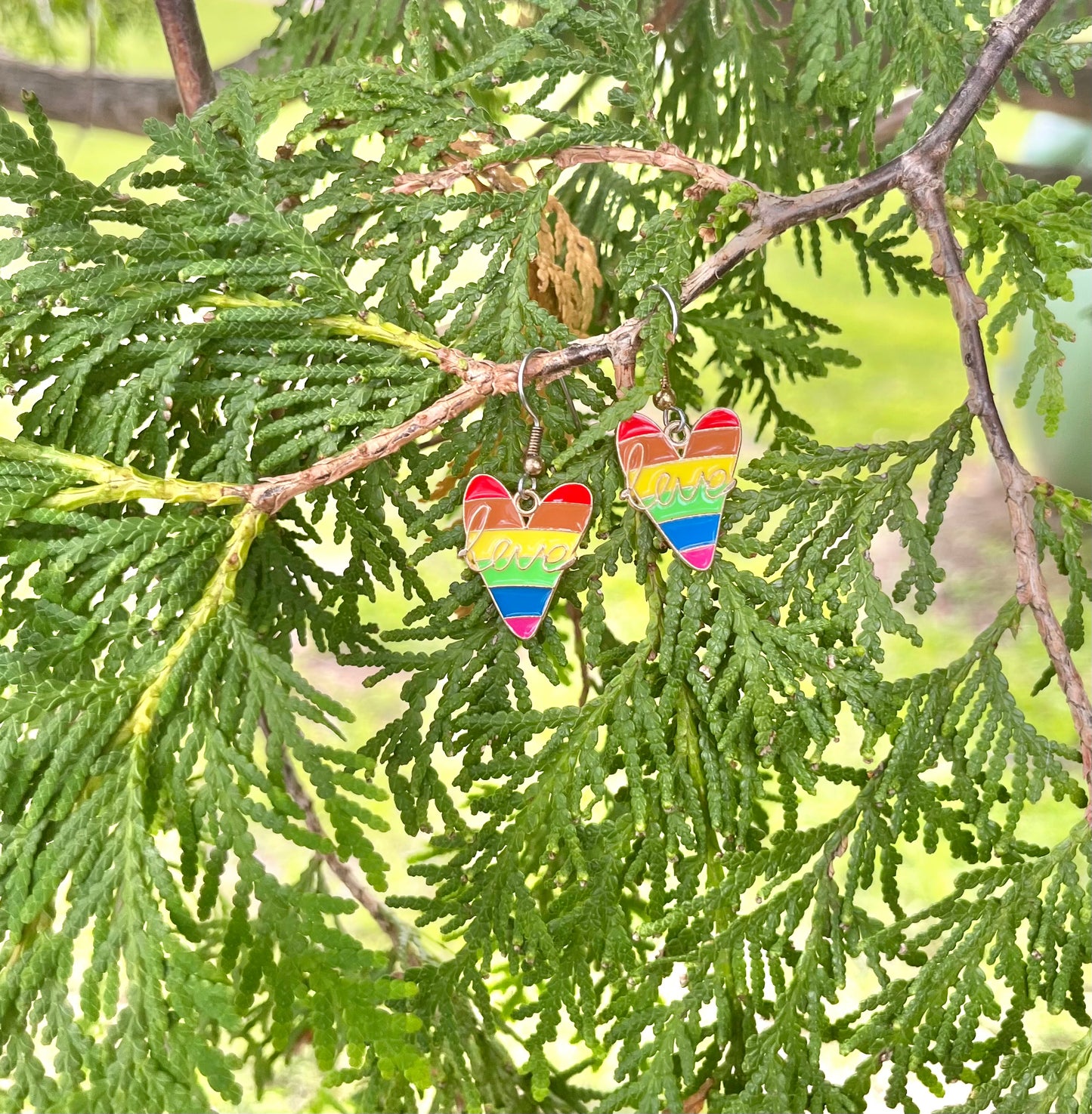 Pride Heart, Love Rainbow Earrings on silver stainless steel hooks