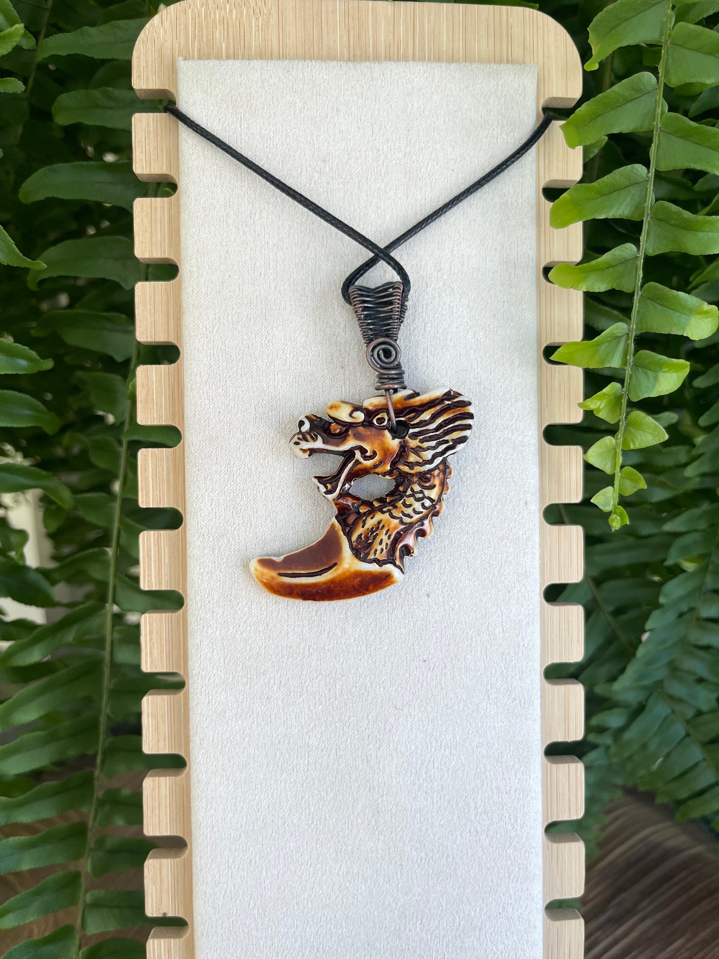 Reversible Dragon Pendant – Wire Wrapped Antiqued Copper & Acrylic Totem