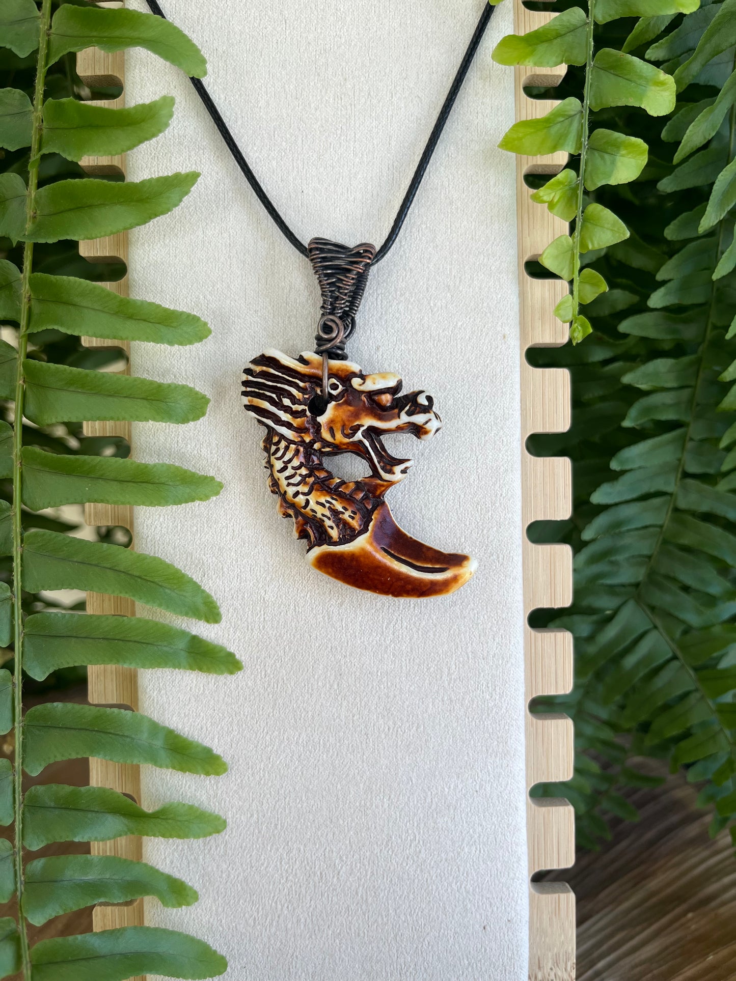 Reversible Dragon Pendant – Wire Wrapped Antiqued Copper & Acrylic Totem