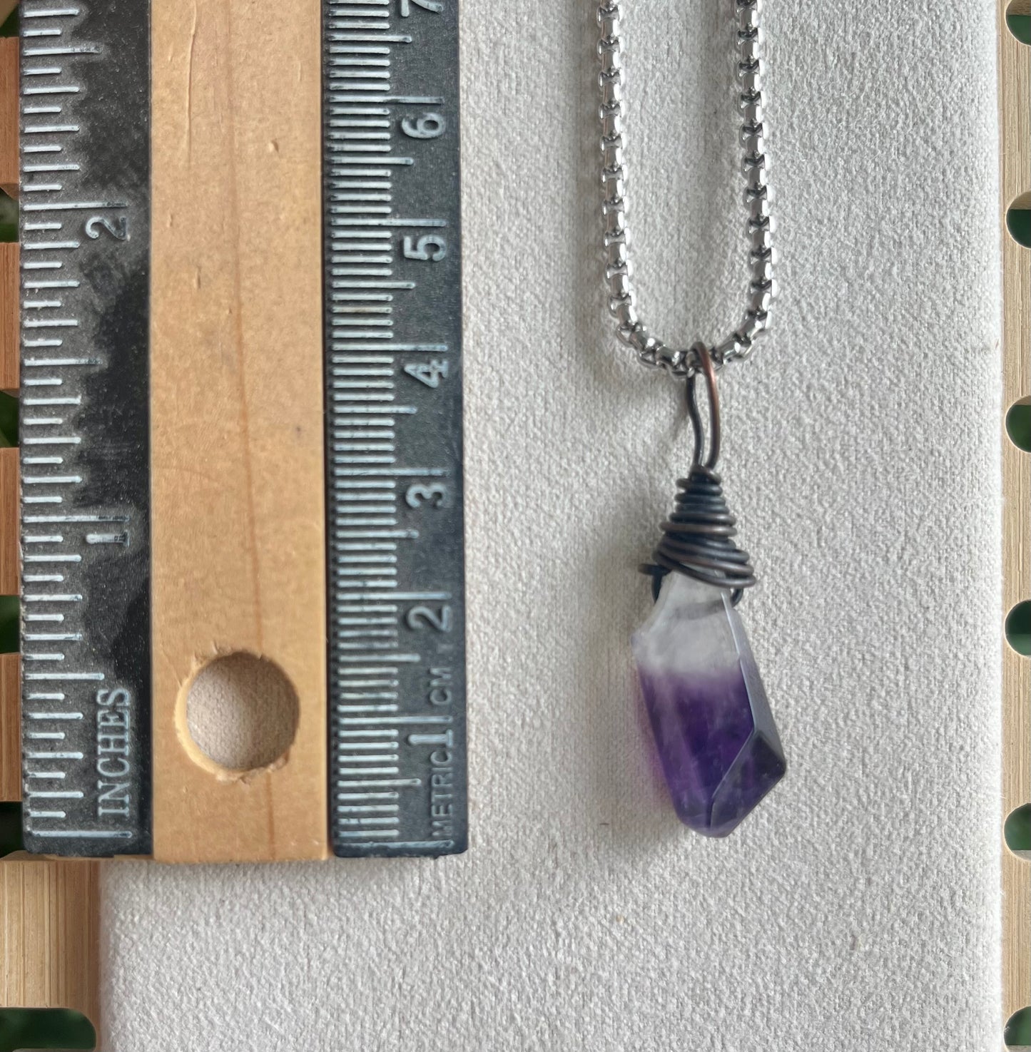🔮 “Midnight Clarity” – Amethyst Point Pendant in Dark Copper Wire