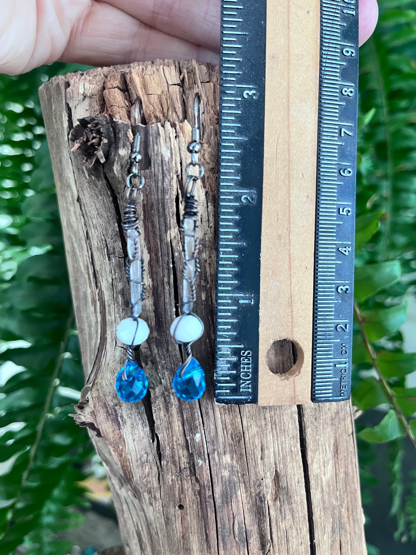 Clear Quartz Spear & Blue Crystal Drop Earrings