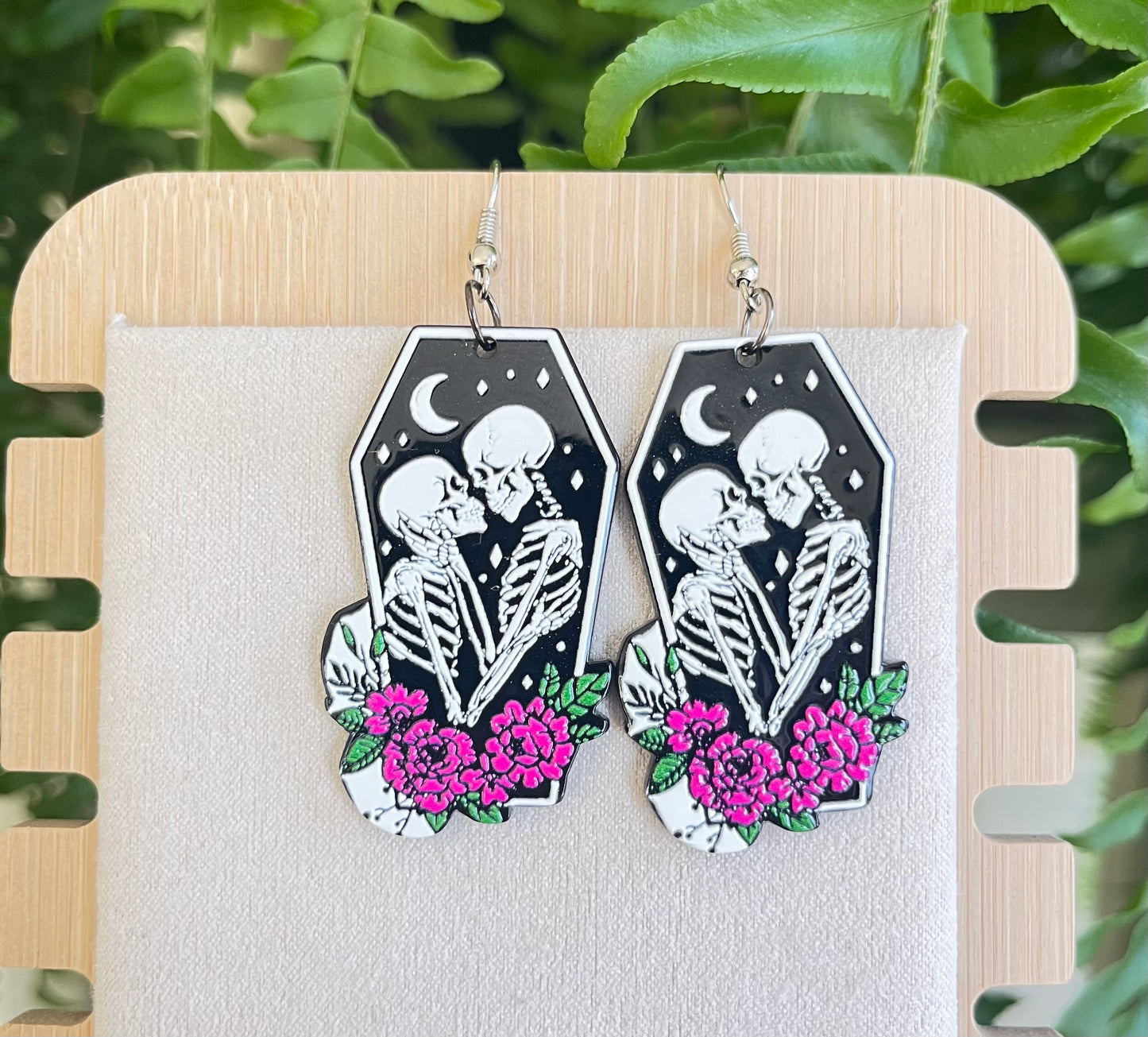 Skeleton Lovers Embrace, Earrings on silver stainless steel hooks