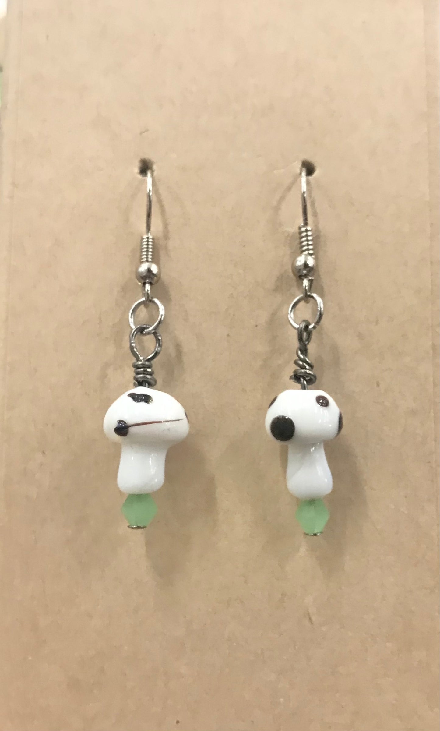 White Mushroom Earrings on silver stainless steel hooks