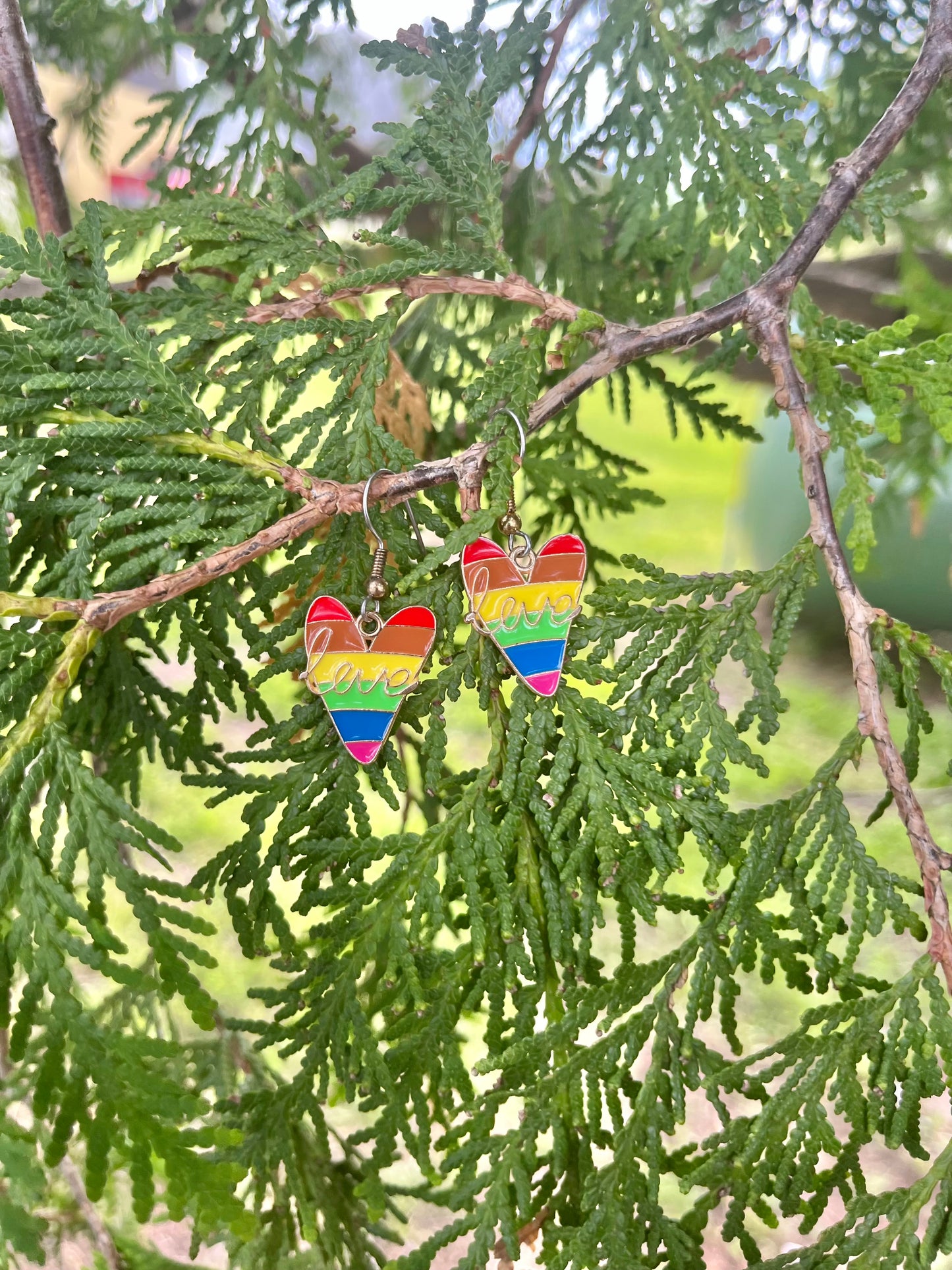 Pride Heart, Love Rainbow Earrings on silver stainless steel hooks
