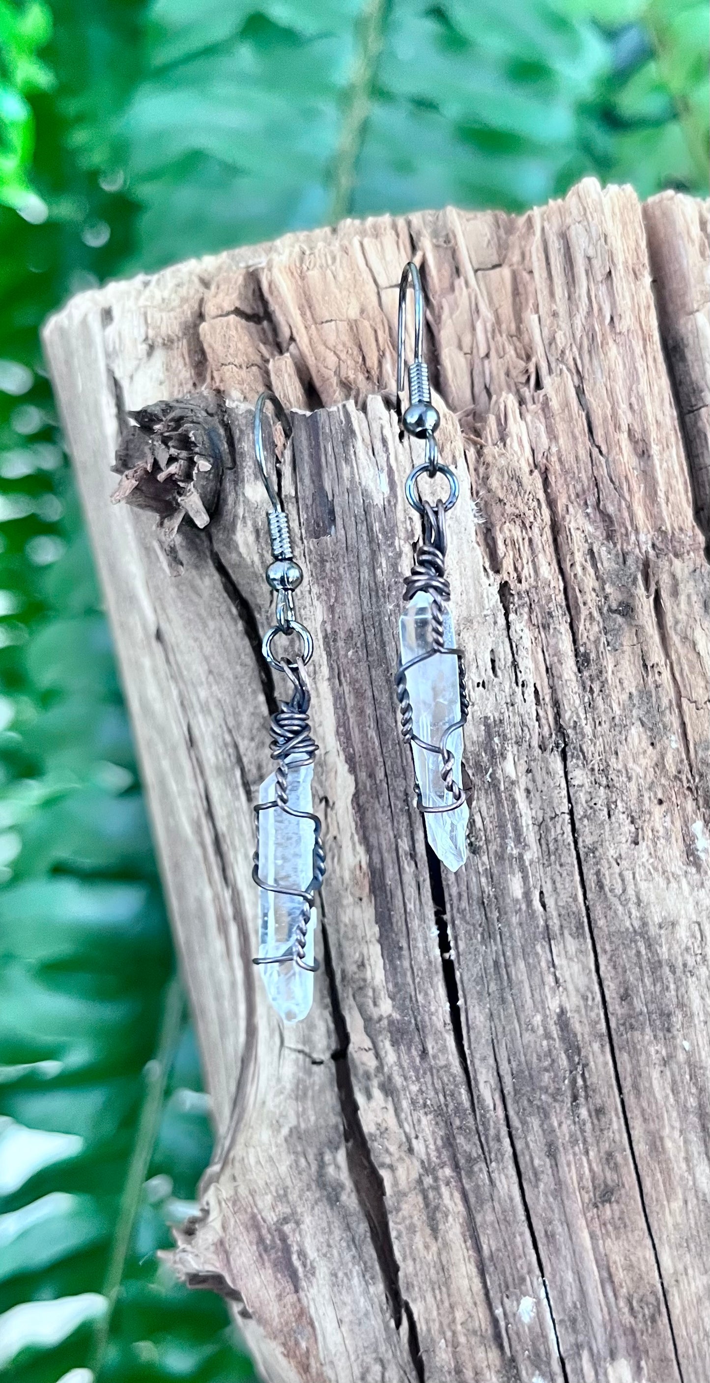 Clear Quartz Point Earrings | Hand Wire Wrapped Crystal Earrings | Copper Wire