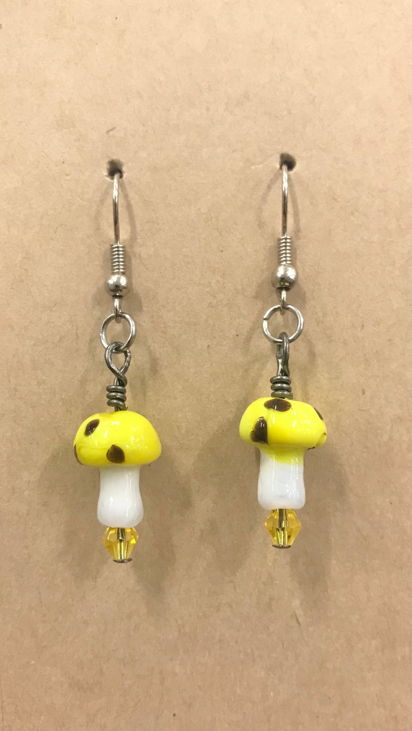 Yellow Mushroom Earrings on silver stainless steel hooks
