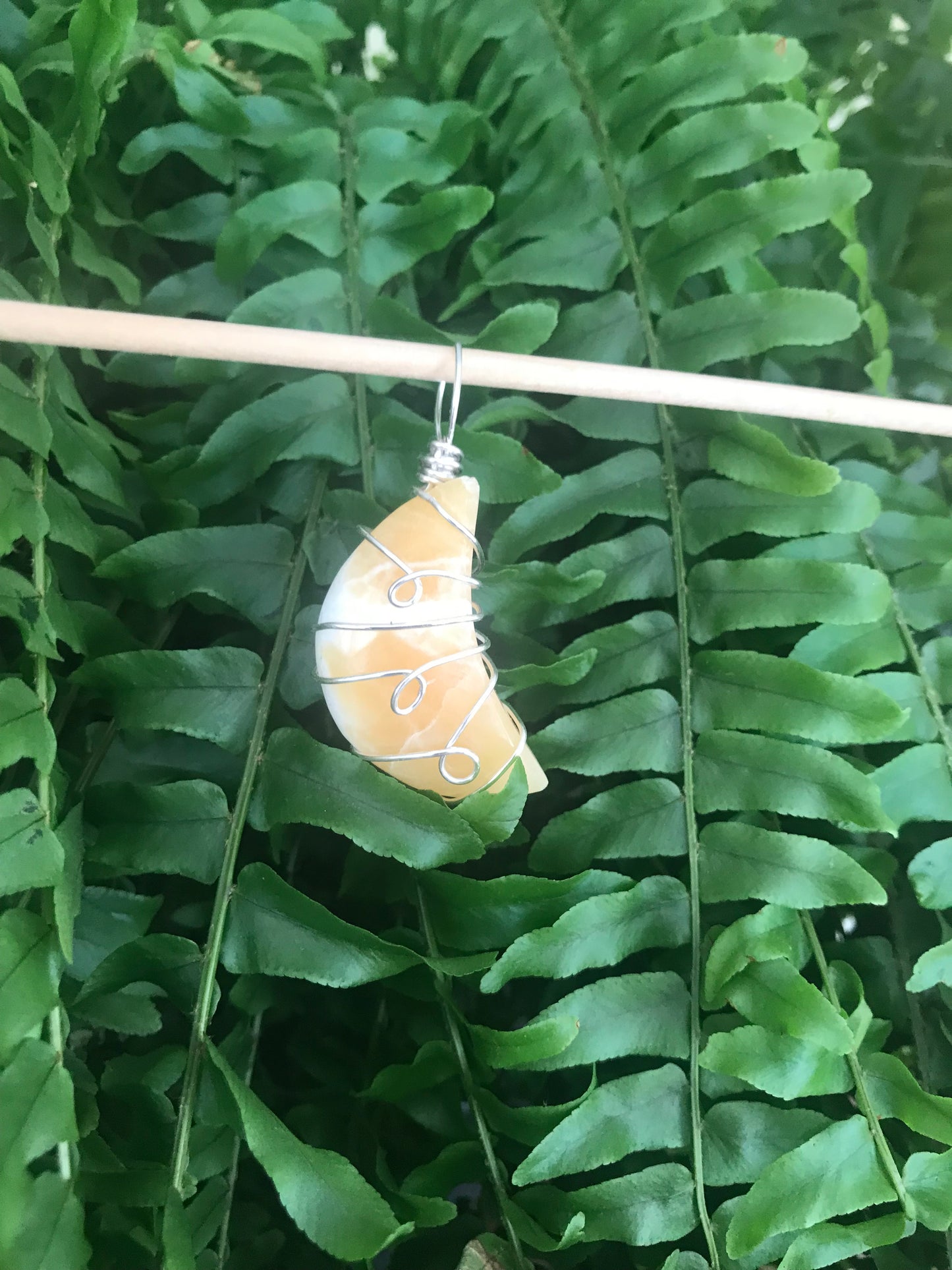 🌙 “Golden Glow” – Yellow Calcite Crescent Moon Pendant in Silver Wire Wrap