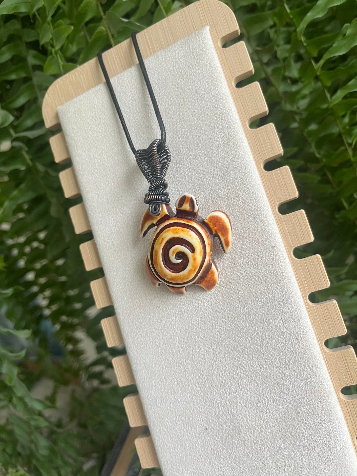 Acrylic Turtle Pendant – Copper Wire Wrapped, Antiqued Finish