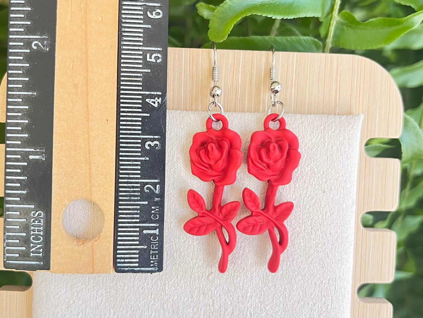 Red Flower Earrings on silver stainless steel hooks