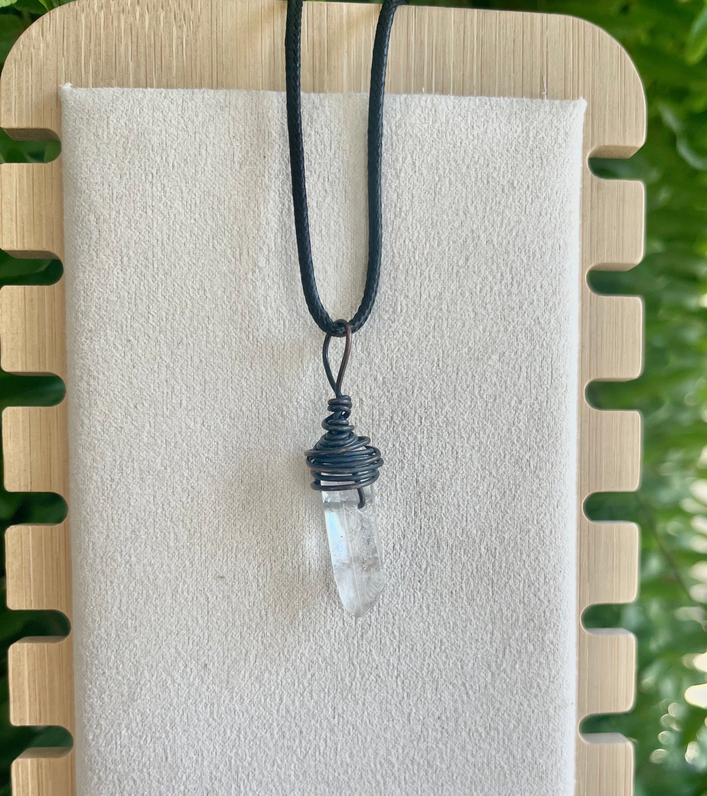 Clear Quartz in copper wire, pendant / necklace