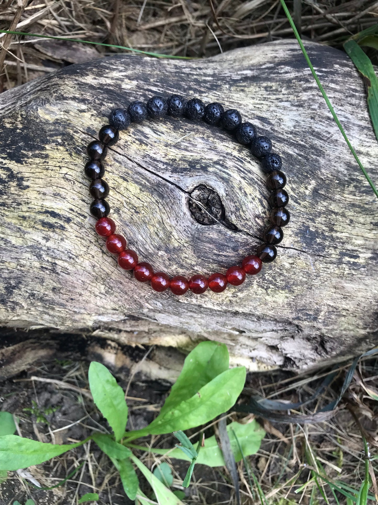 Carnelian, Smokey Quartz & Lava Rock Bracelet