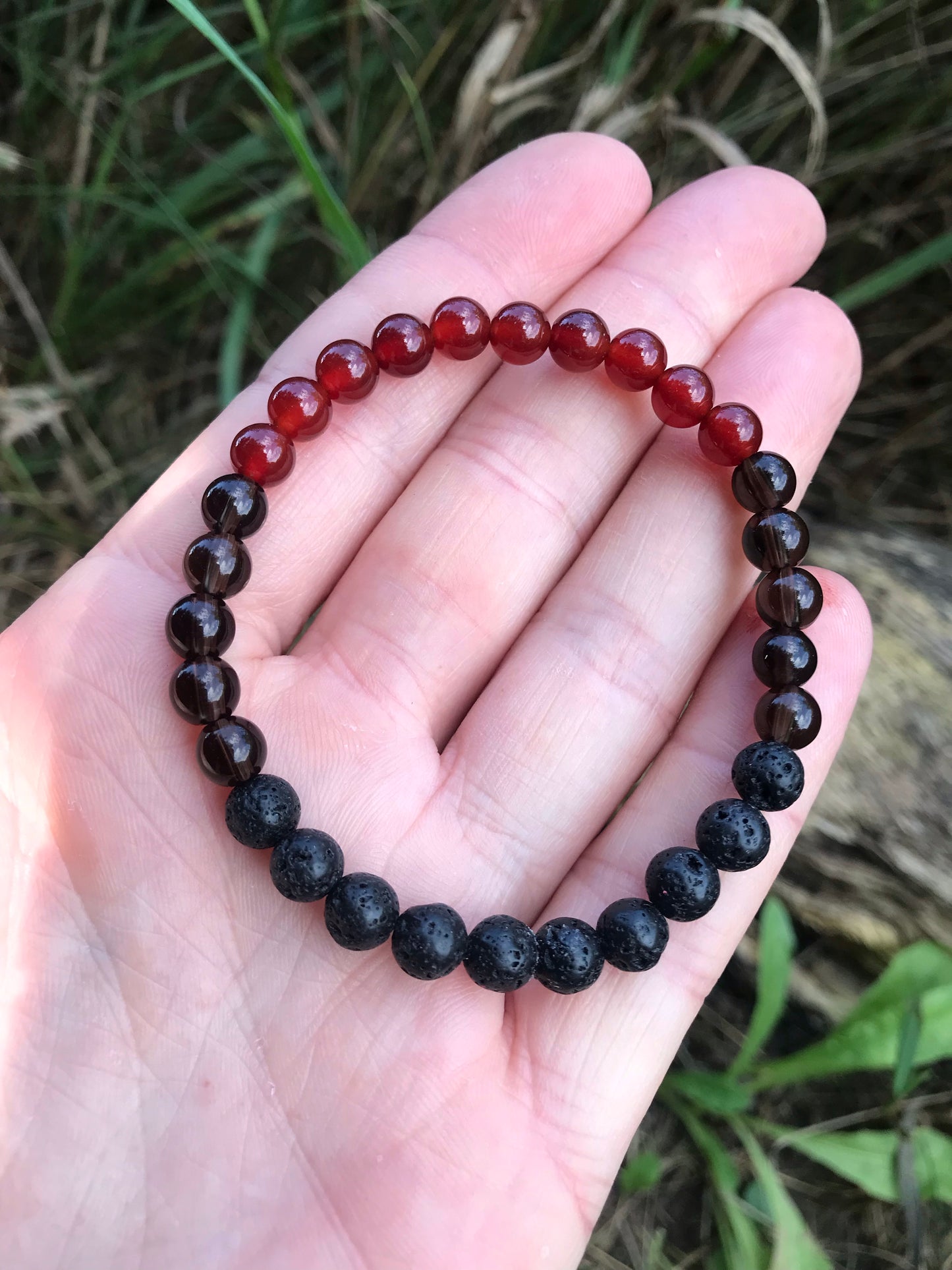 Carnelian, Smokey Quartz & Lava Rock Bracelet
