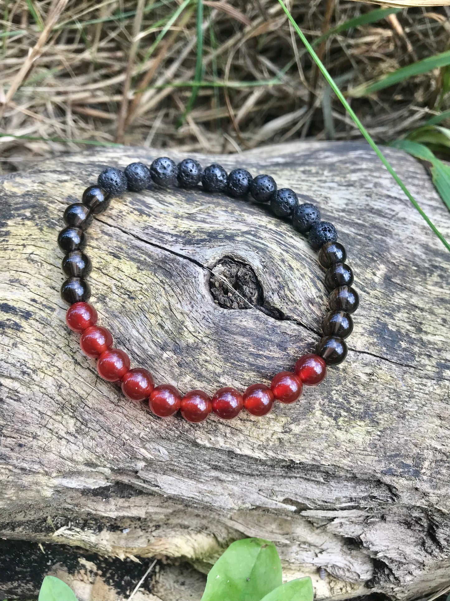 Carnelian, Smokey Quartz & Lava Rock Bracelet