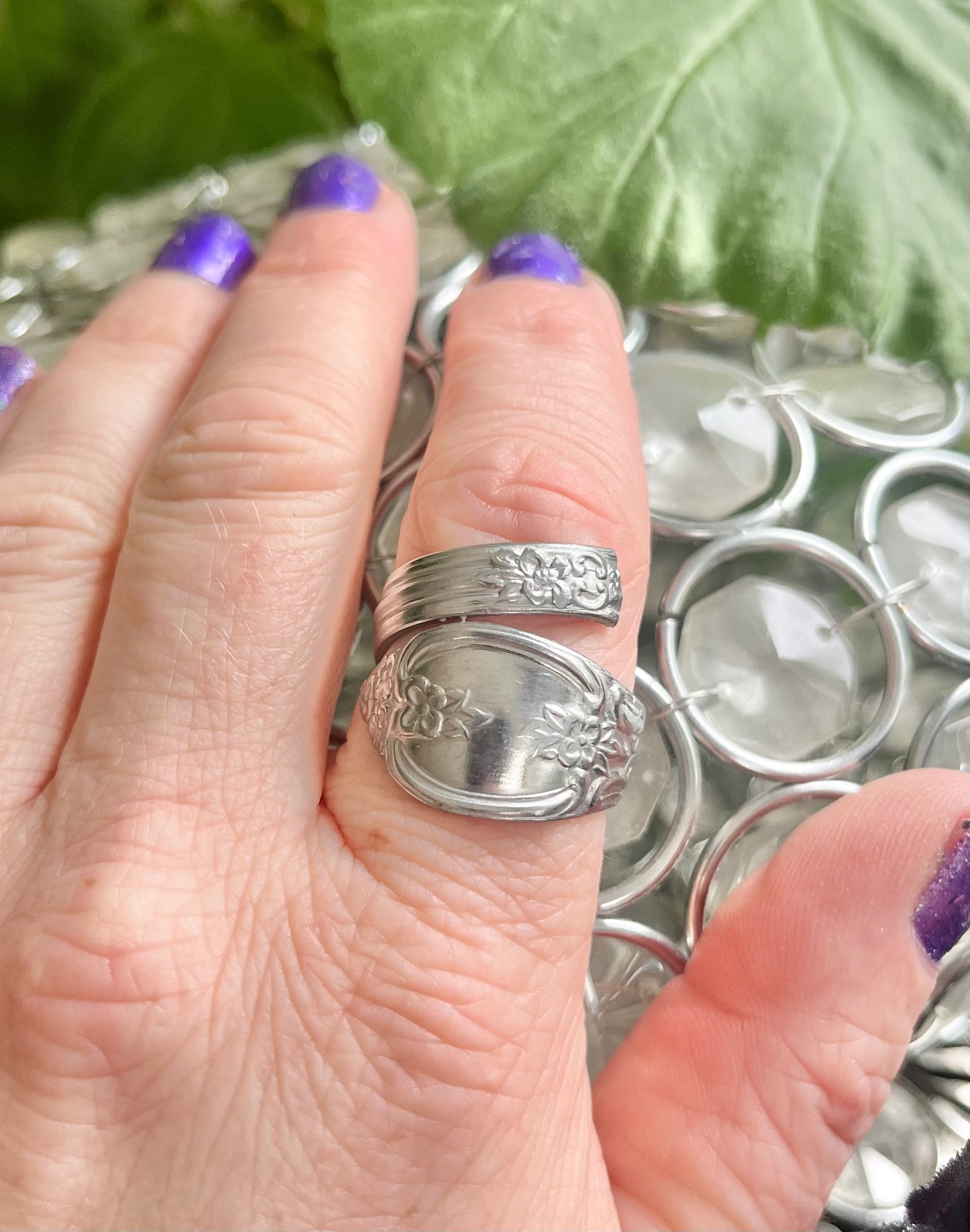 Handmade Wire Wrapped Spoon Ring – Floral Silverware Ring – Upcycled Cutlery Jewellery