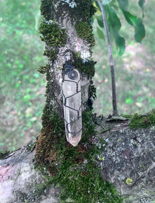Clear Quartz Point Pendant in Oxidized Copper Wire Wrap | Handcrafted Crystal Necklace