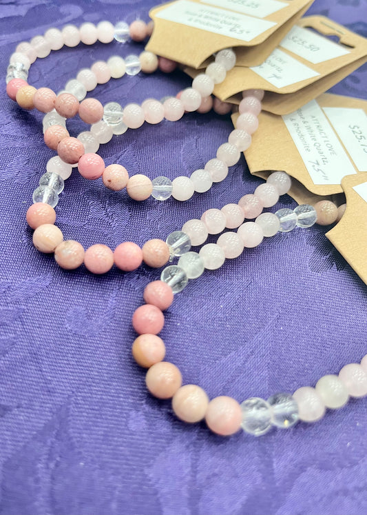 “Attract Love” Stretchy Bracelet with Rose Quartz, Rhodonite & White Quartz