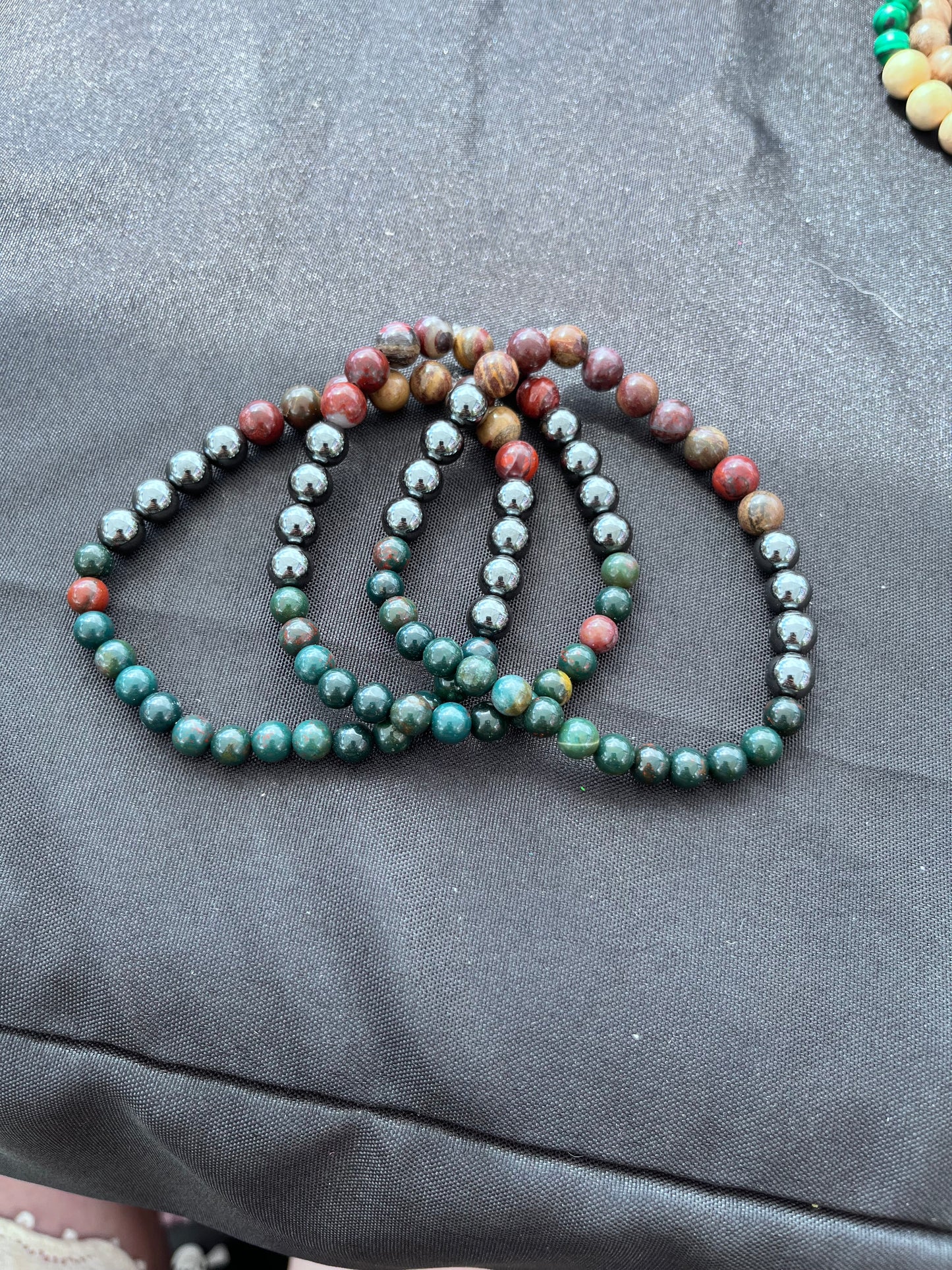 “Health & Vitality” Crystal Bracelet – Hematite, Bloodstone & Jasper