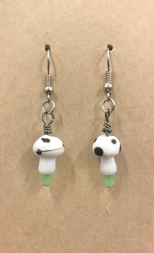 White Mushroom Earrings on silver stainless steel hooks