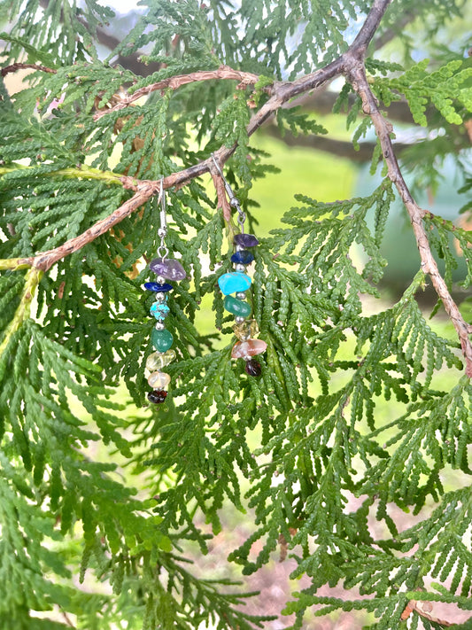 Chakra/Rainbow Stone Chip Earrings on silver stainless steel hooks