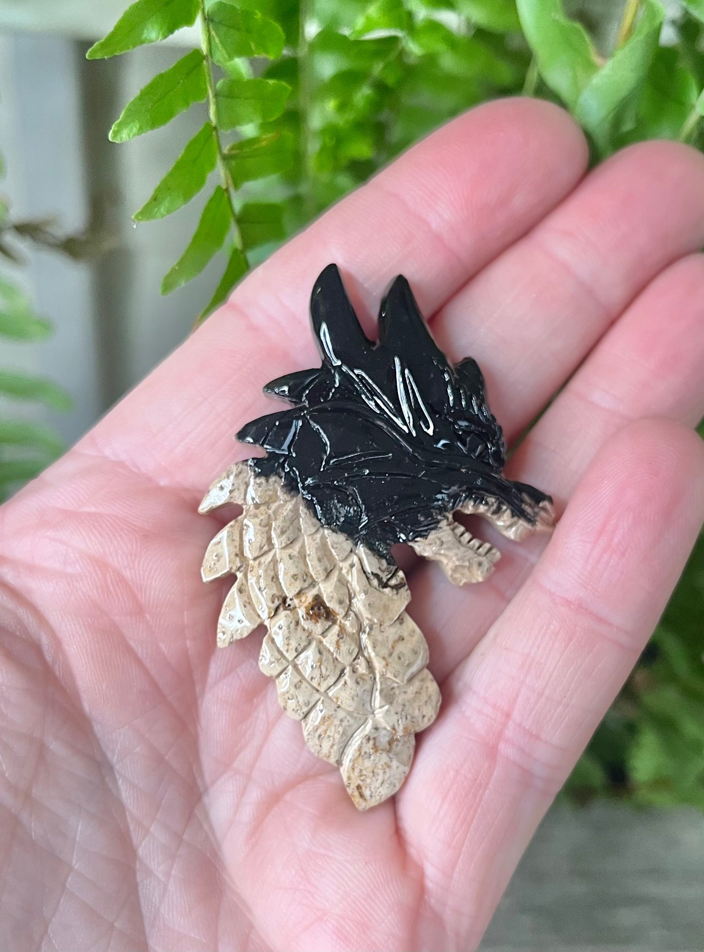 Custom Black & White Palm Root Crystal Dragon Pendant – Choose Your Wire Color (Silver, Copper, or Black)