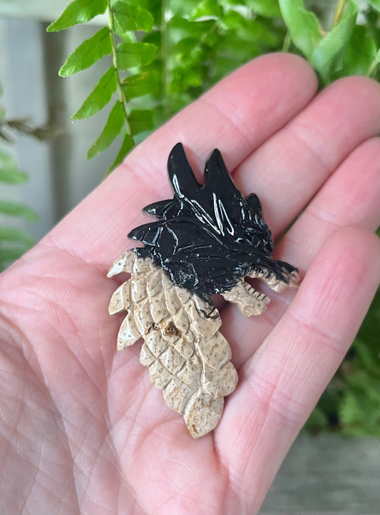 Custom Black & White Palm Root Crystal Dragon Pendant – Choose Your Wire Color (Silver, Copper, or Black)