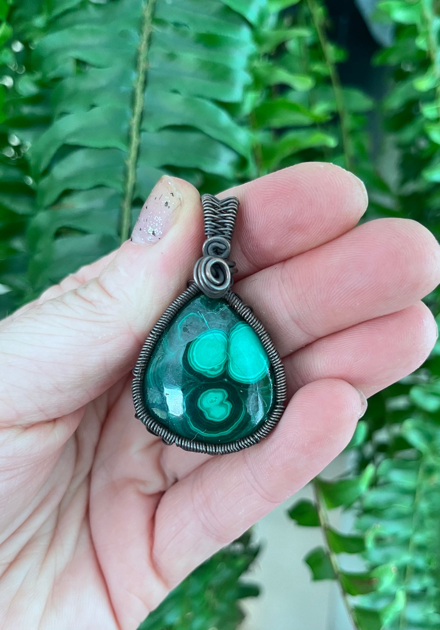 Malachite Copper Wire-Wrapped Pendant
