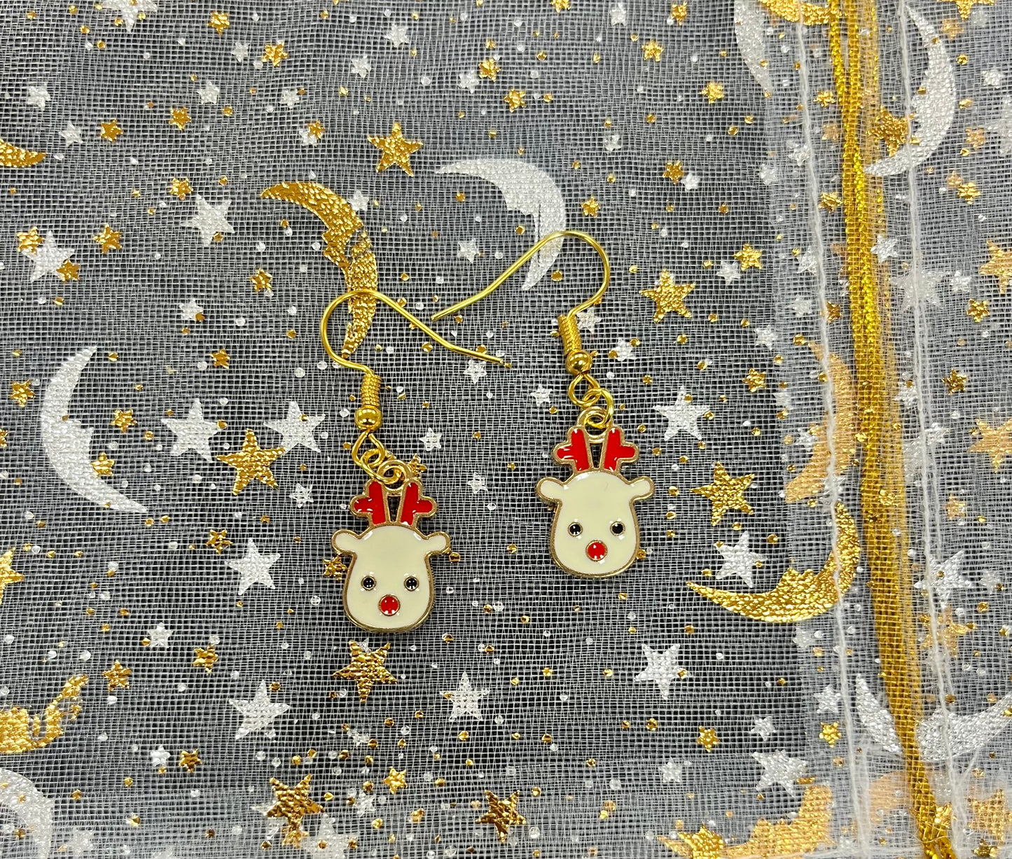Gold-Plated Reindeer Earrings – Cute Holiday Christmas Dangle Jewelry