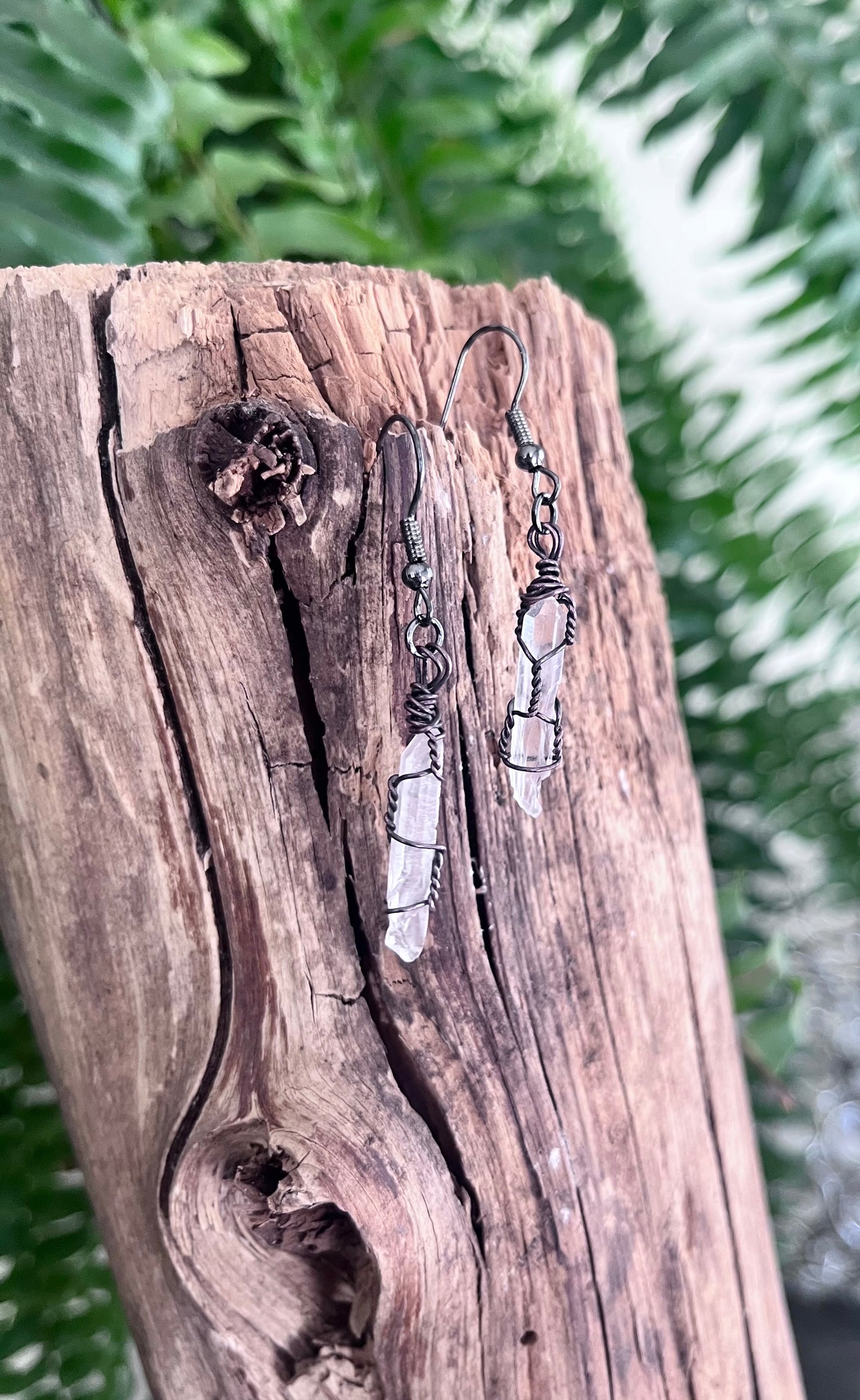 Clear Quartz Point Earrings | Hand Wire Wrapped Crystal Earrings | Copper Wire