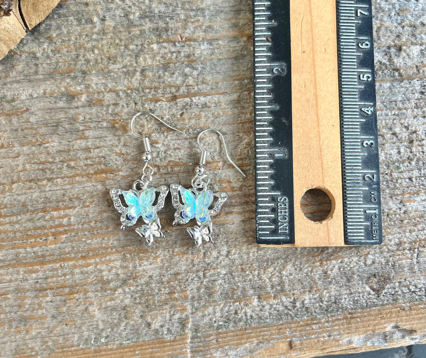 Blue & White Crystal Butterfly Earrings – Iridescent Fairy Wing Dangle Jewelry