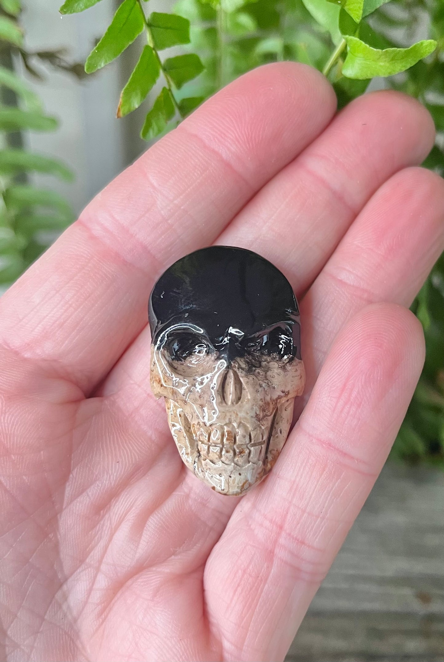 Custom Black & White Palm Root Crystal Skull Pendant – Choose Your Wire Color (Silver, Copper, or Black)