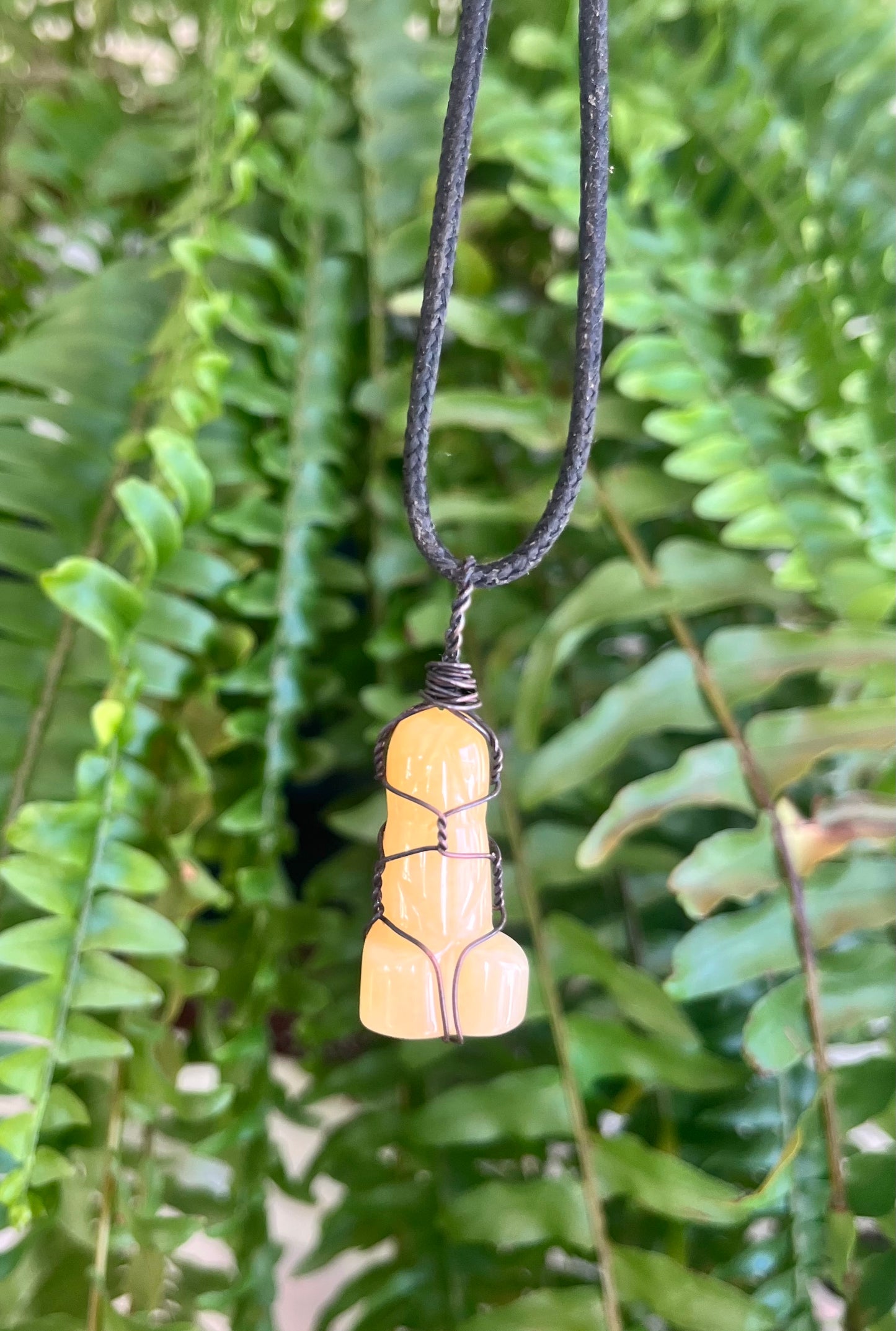 Cheeky Yellow Agate Pendant – Copper Wire Wrapped | One-of-a-Kind Statement Piece
