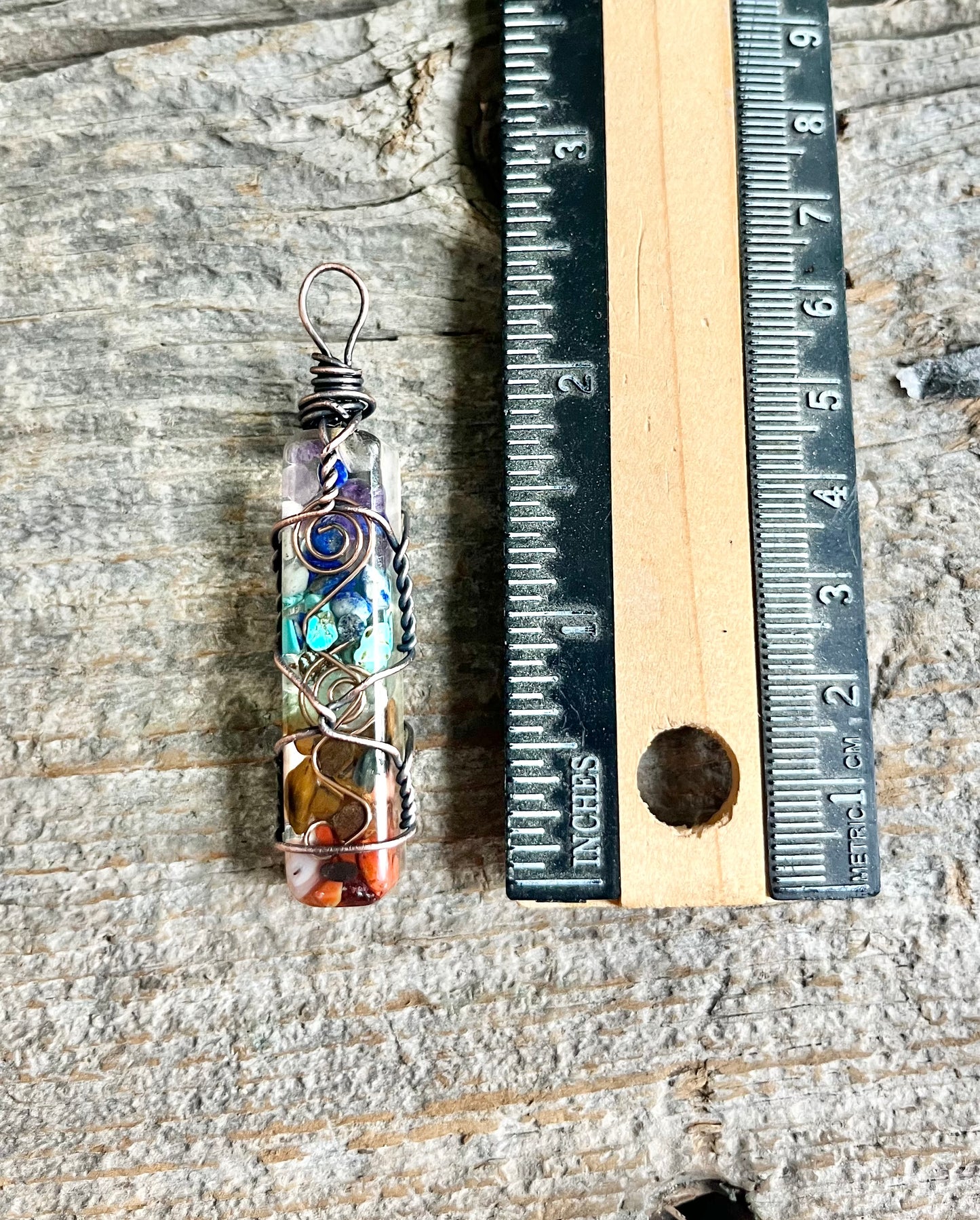 Seven Chakra Crystal Wand Pendant – Handmade Wire Wrapped Healing Necklace