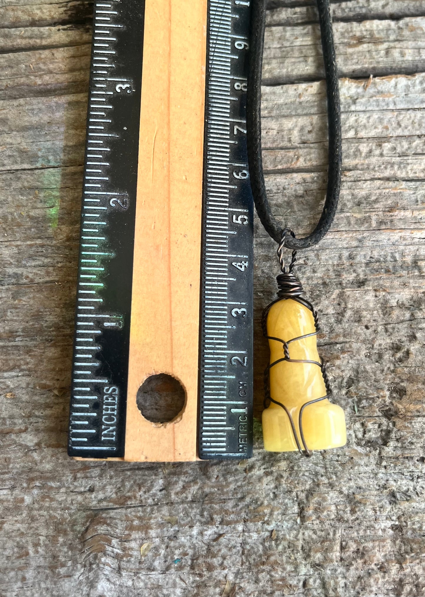 Cheeky Yellow Agate Pendant – Copper Wire Wrapped | One-of-a-Kind Statement Piece