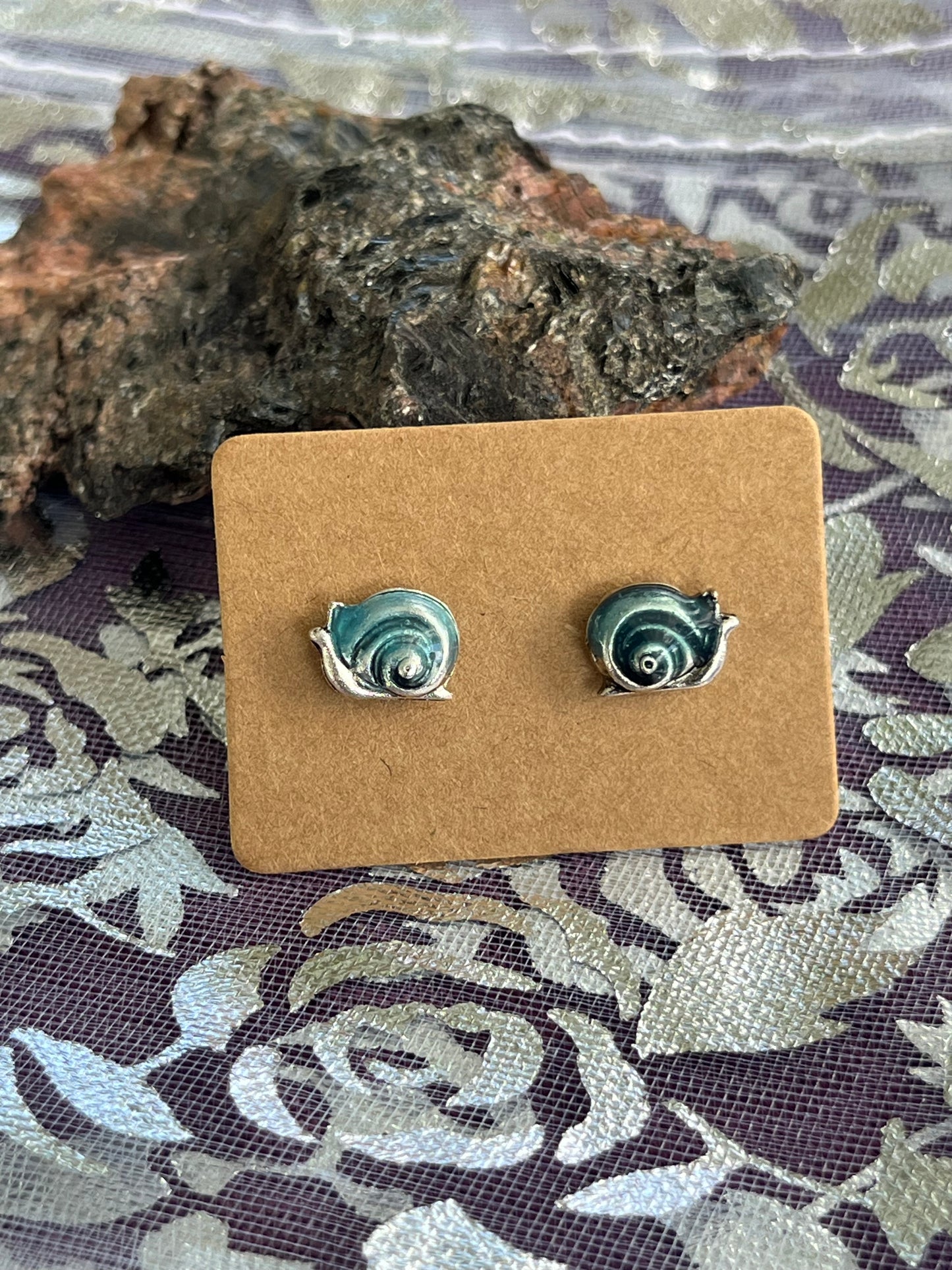 Green/Blue Swirl Snail Stud Earrings