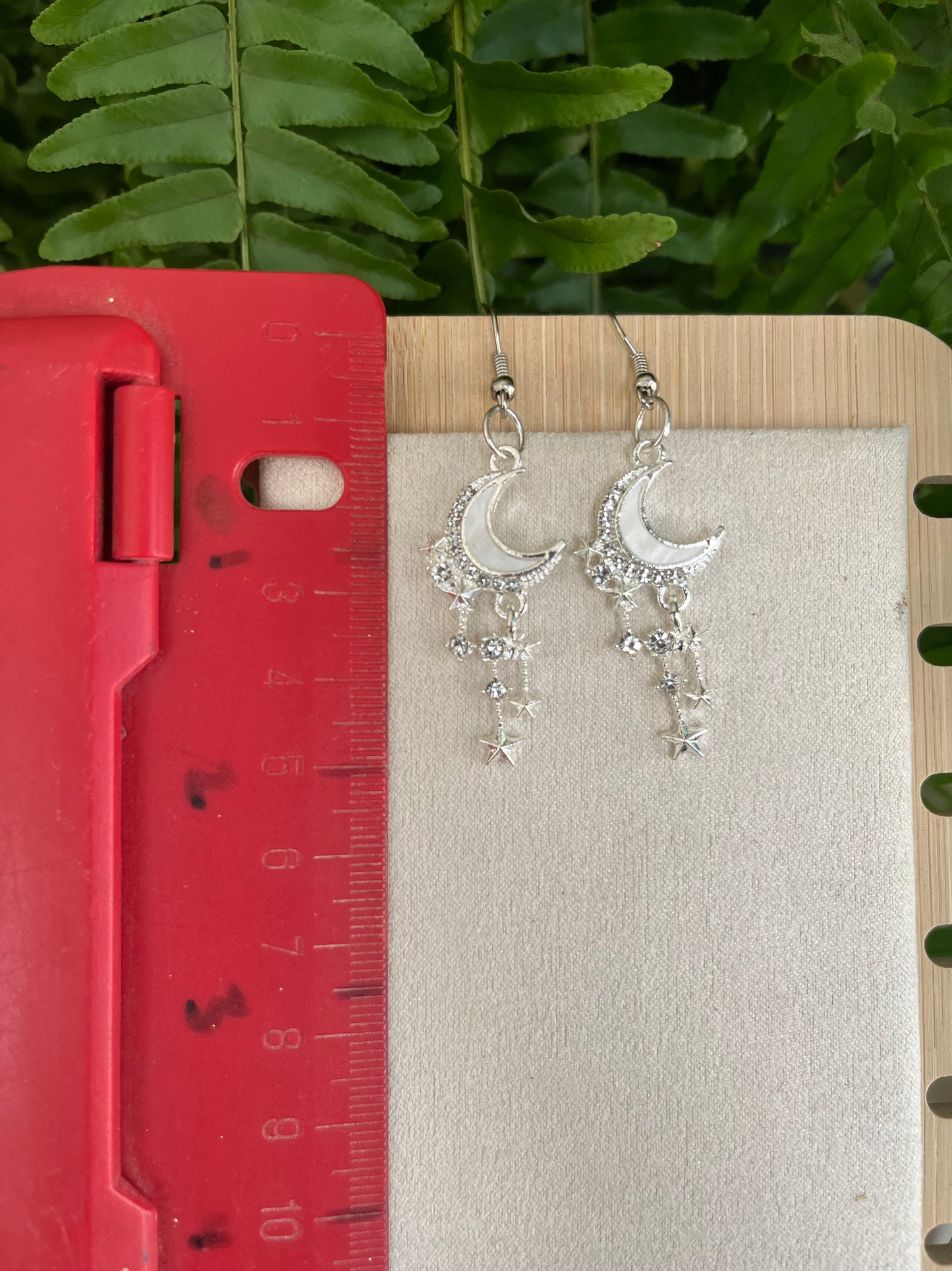 Sparking Crescent Moon & Star Earrings on silver stainless steel hooks