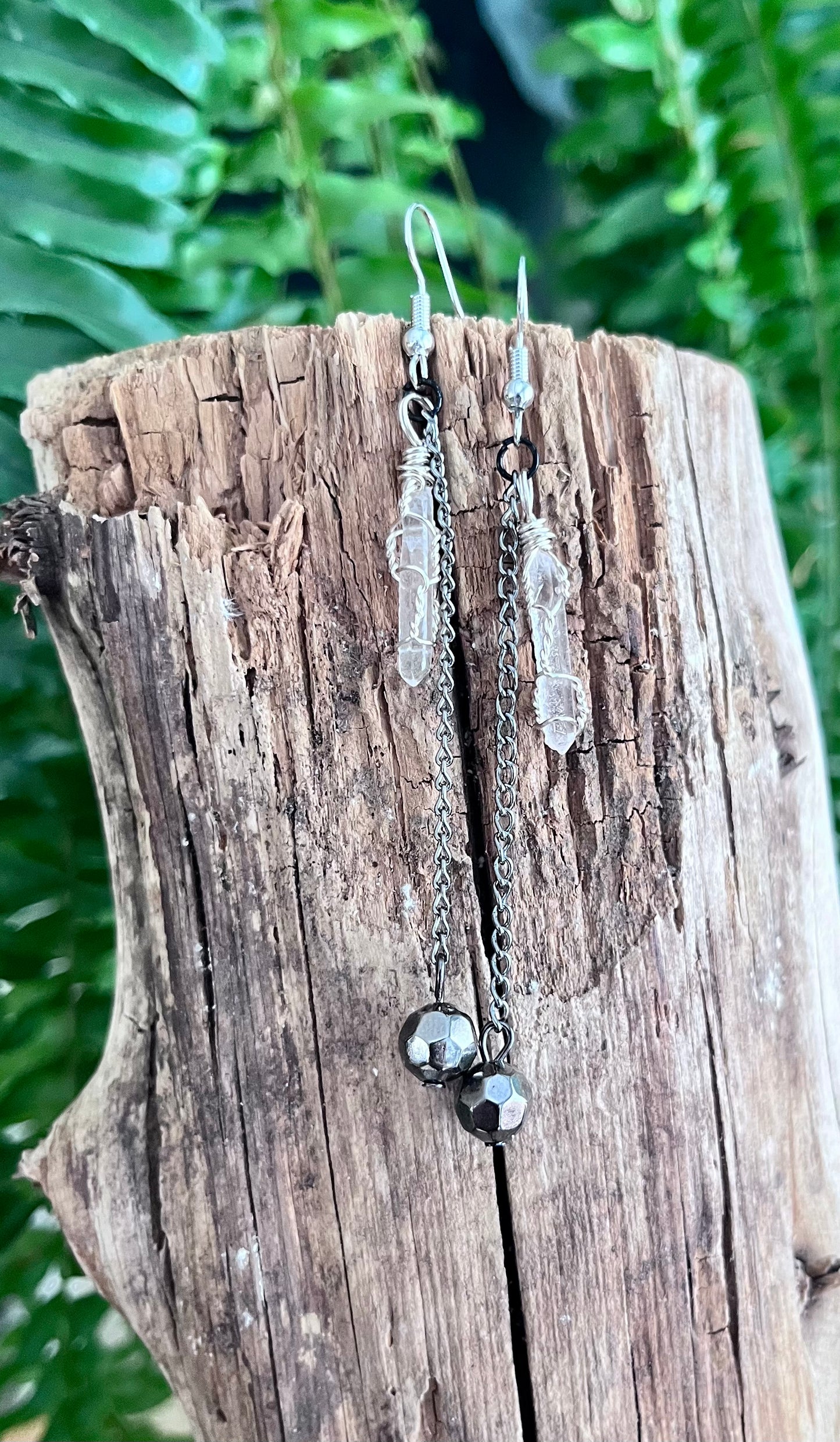 Natural Clear Quartz • Hand-Wrapped • Mixed-Media Statement Earrings