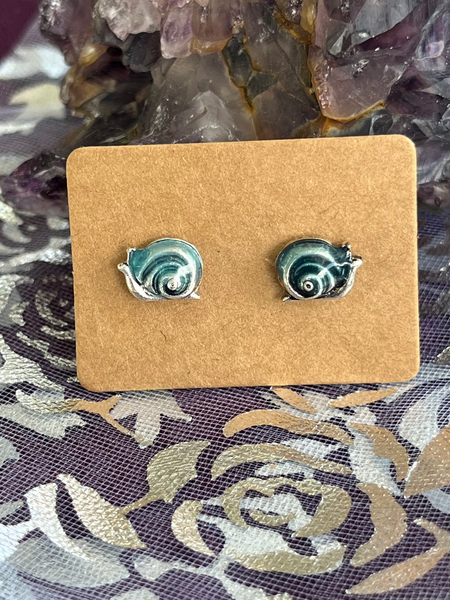 Green/Blue Swirl Snail Stud Earrings