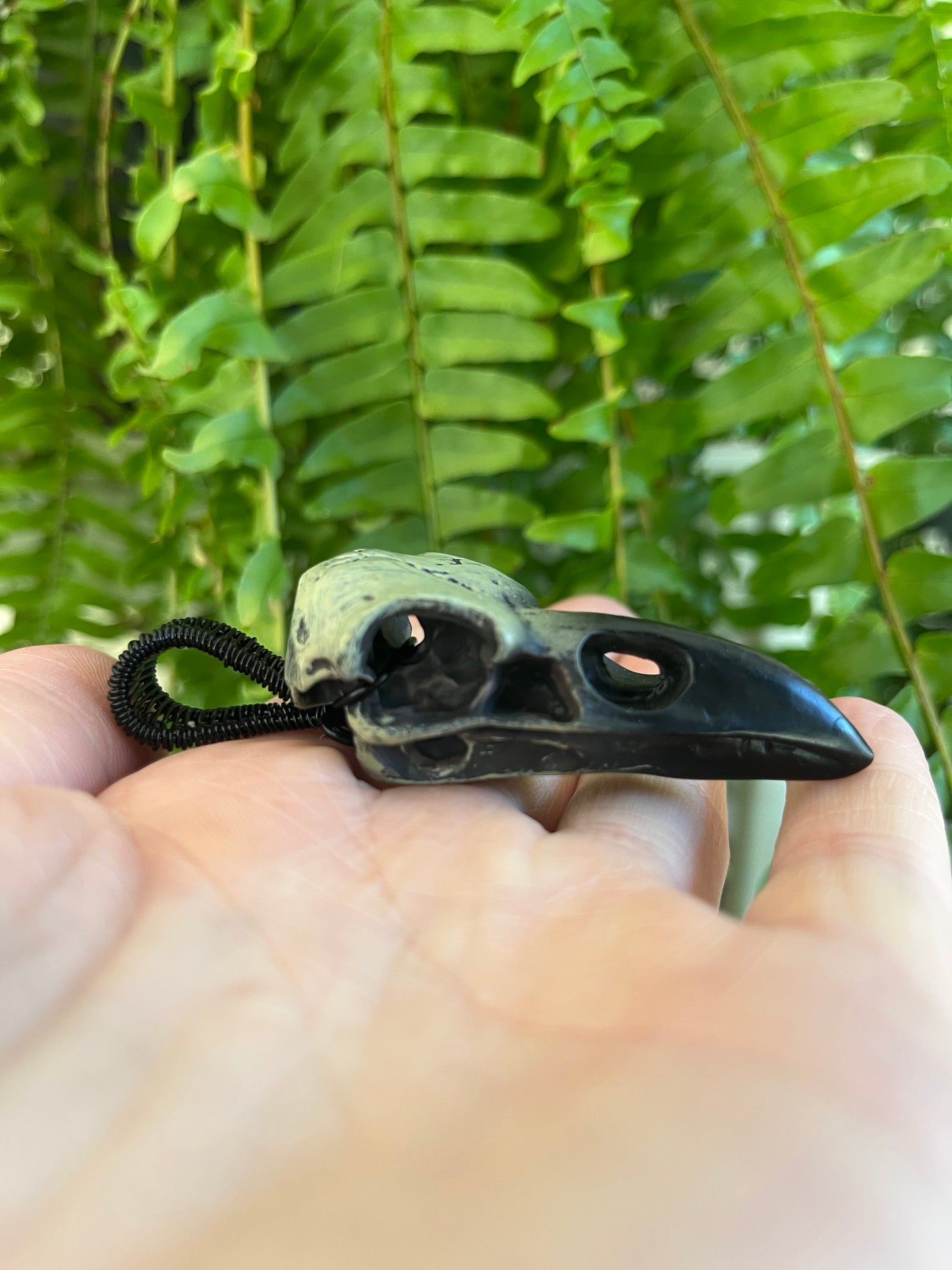 Custom Acrylic Raven Skull Pendant – Choose Your Wire (Black, Copper, or Silver)