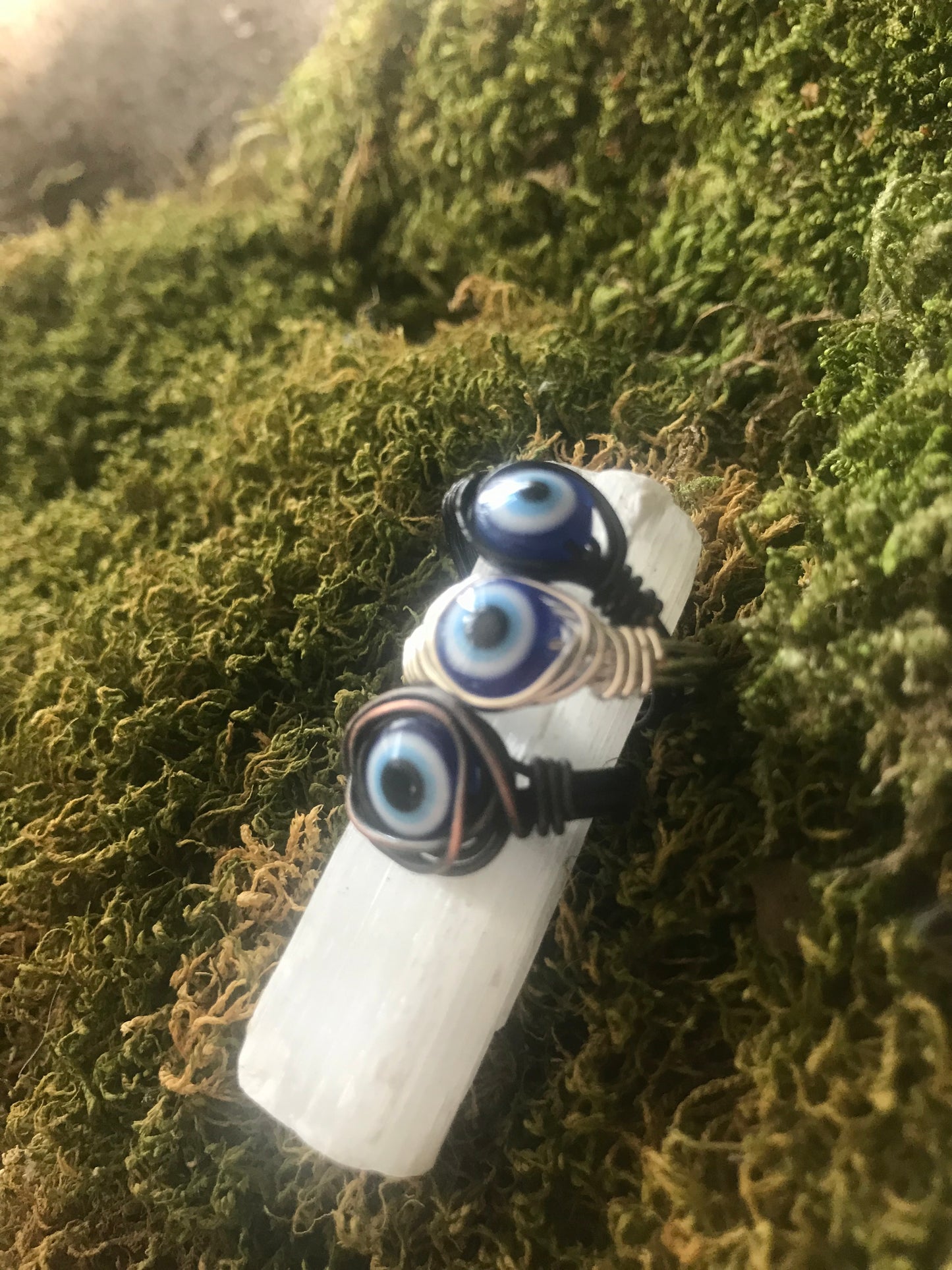 Black wire - Evil Eye Protection Ring - Custom Sizing