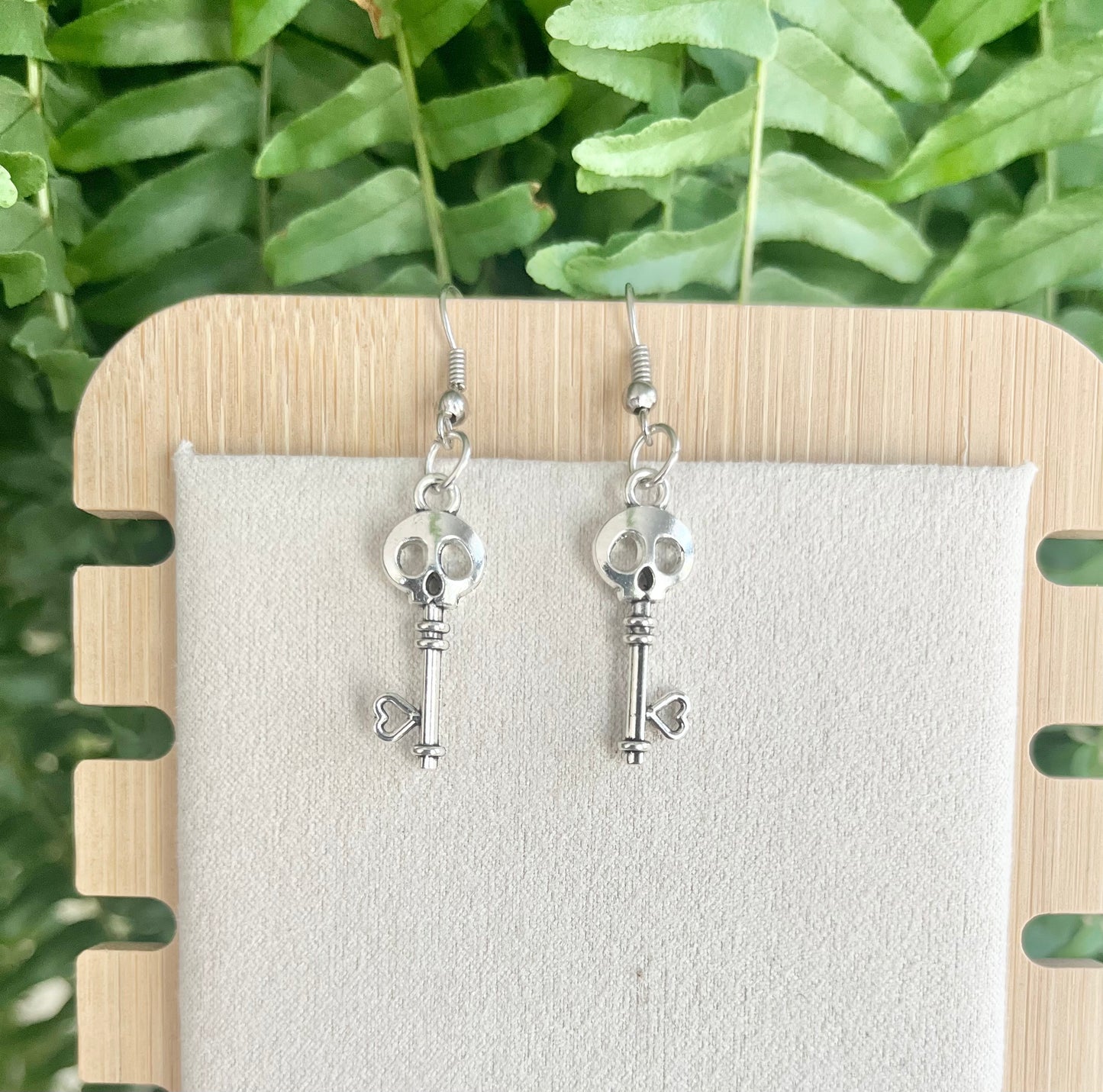 Skeleton Key Earrings on silver stainless steel hooks