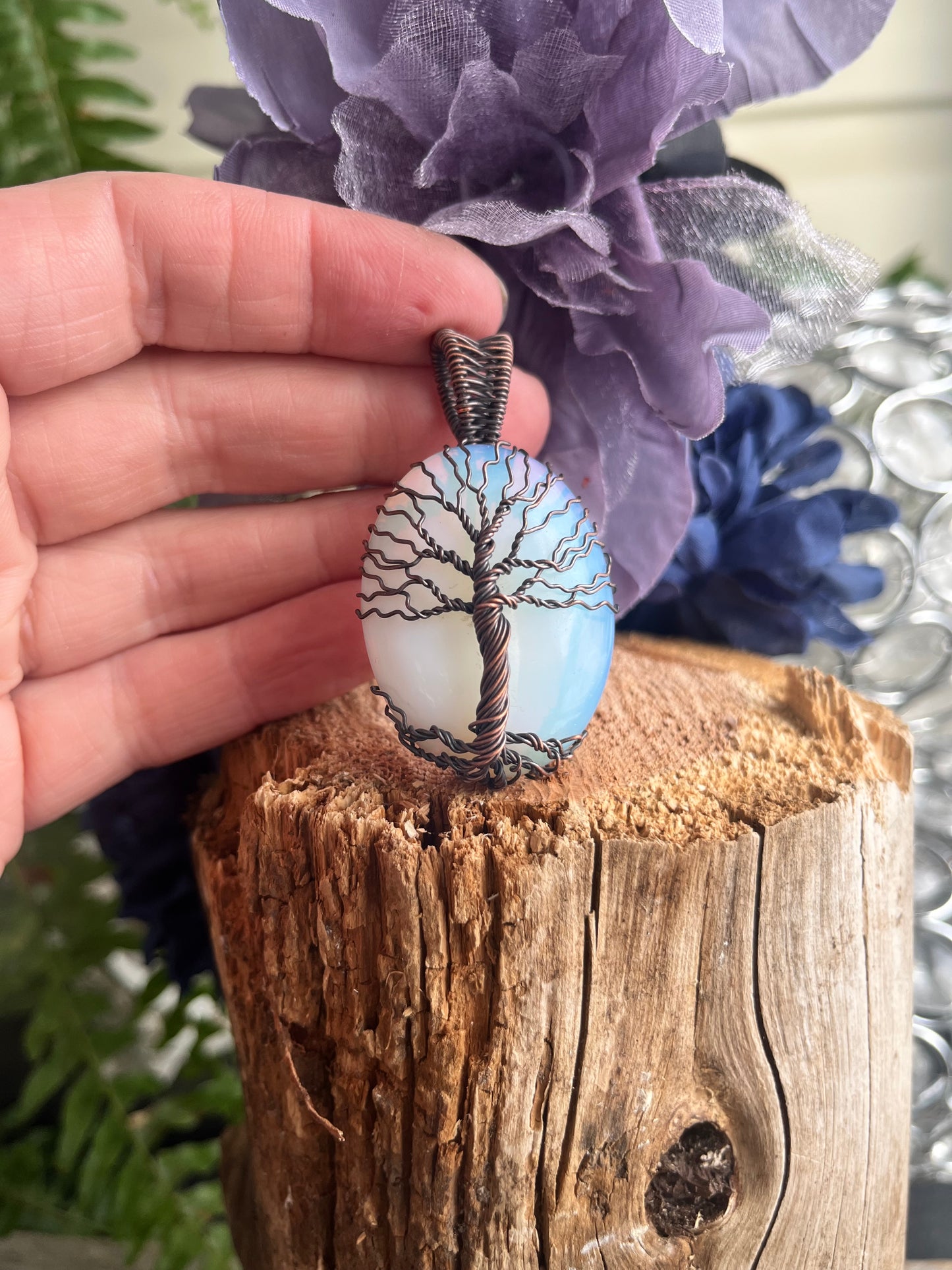 Opalite Tree of Life Pendant | Handwrapped Copper Wire Necklace