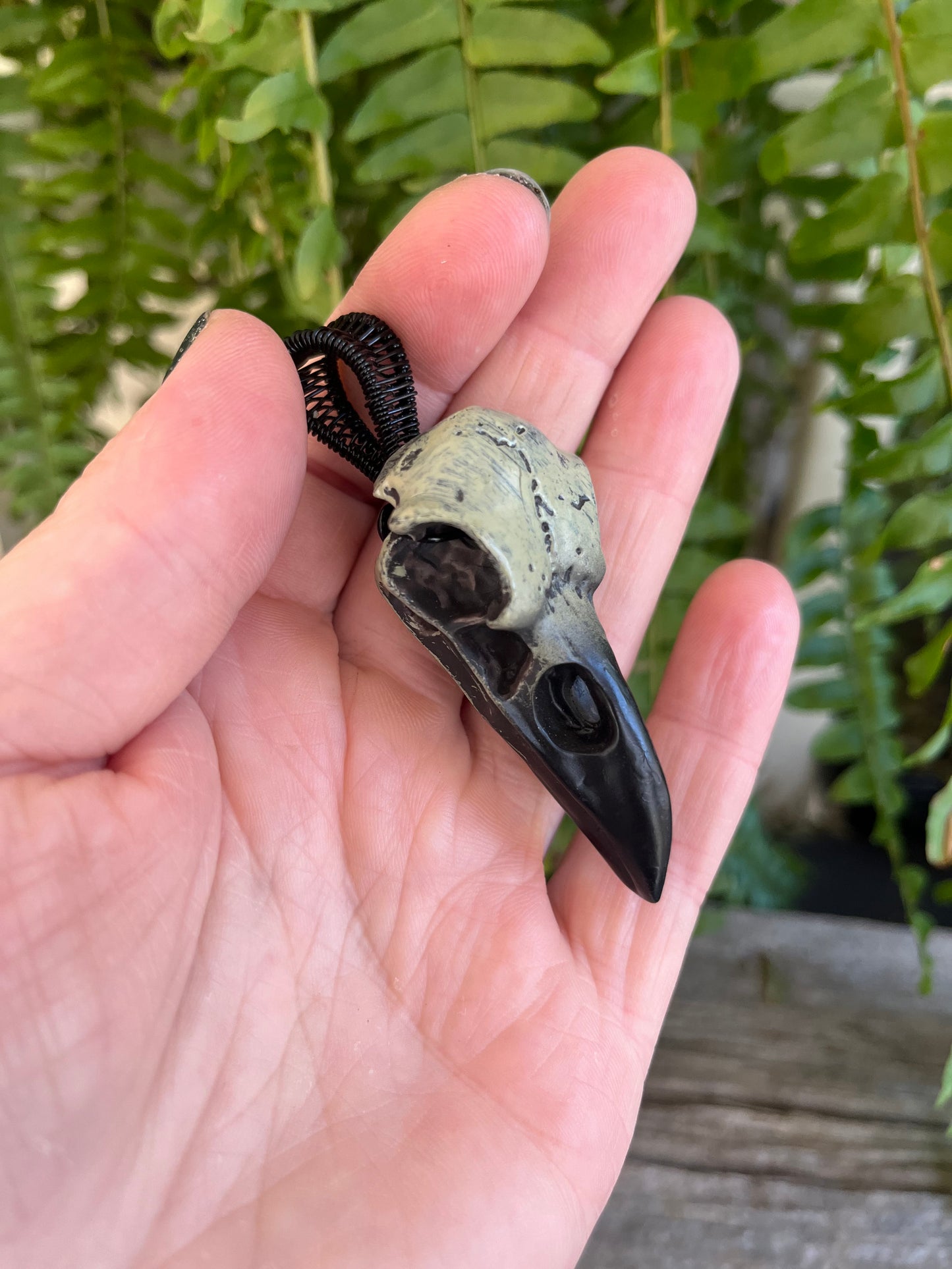 Custom Acrylic Raven Skull Pendant – Choose Your Wire (Black, Copper, or Silver)
