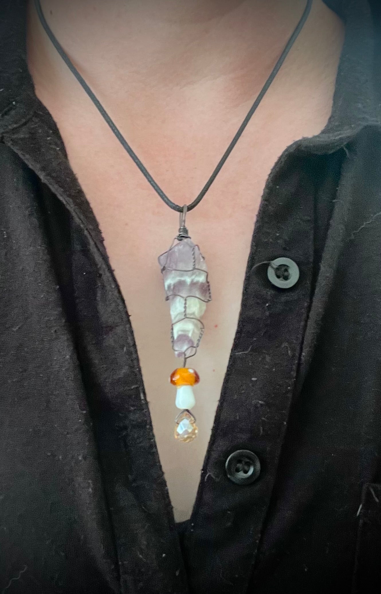 Brazilian Chevron Amethyst Mushroom Wire-Wrapped Pendant