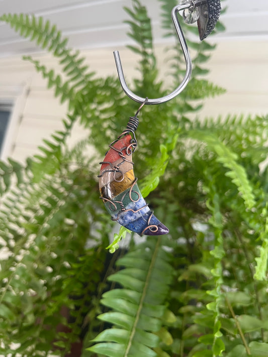 Chakra Moon Pendant | Multi-Stone Crystal Necklace | Hand Wire Wrapped in Copper
