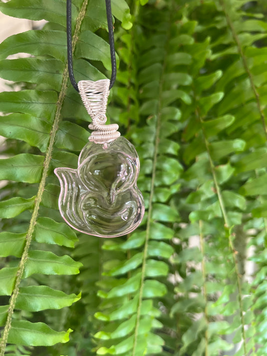 “Sweet Fox Charm” – Light Pink Acrylic Pendant in Silver Wire Wrap